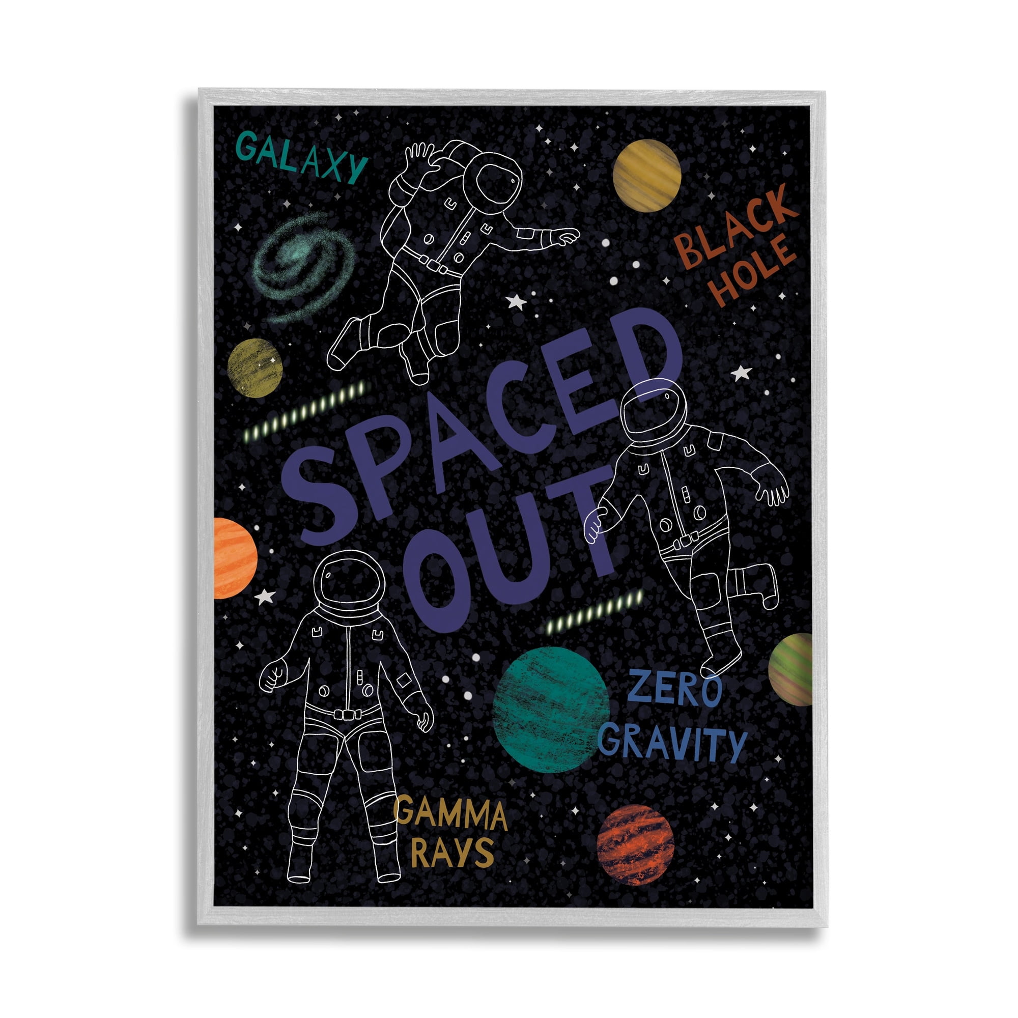 Stupell Industries Spaced Out Astronomy Words Line Doodle Astronauts Framed Wall Art, 24 x 30, Design by Nina Seven