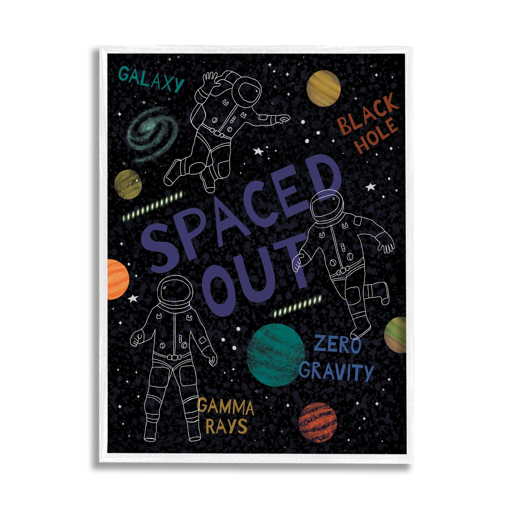 Stupell Industries Spaced Out Astronomy Words Line Doodle Astronauts Framed Wall Art, 24 x 30, Design by Nina Seven