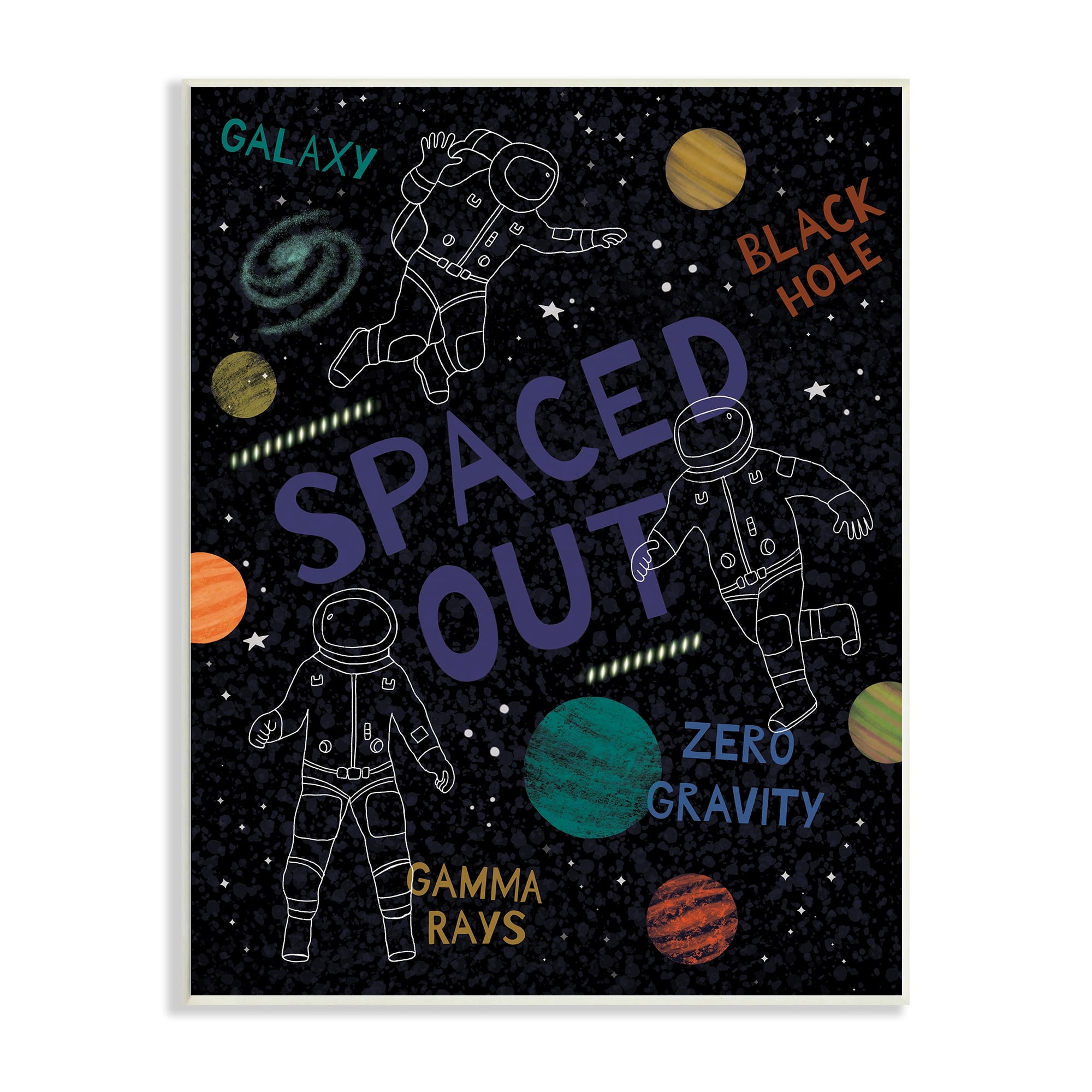 Stupell Industries Spaced Out Astronomy Words Line Doodle Astronauts Wood Wall Art, 10 x 15, Design by Nina Seven