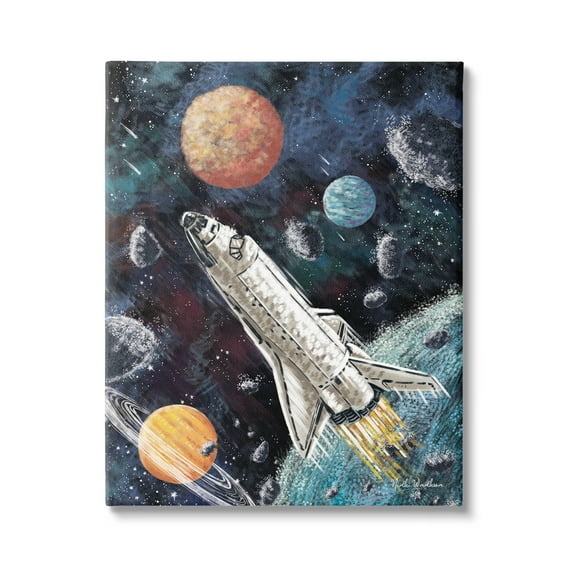 Stupell Industries Spaceship in Outer Space Novelty Painting Gallery Wrapped Canvas Art Print Wall Art, 24 x 30