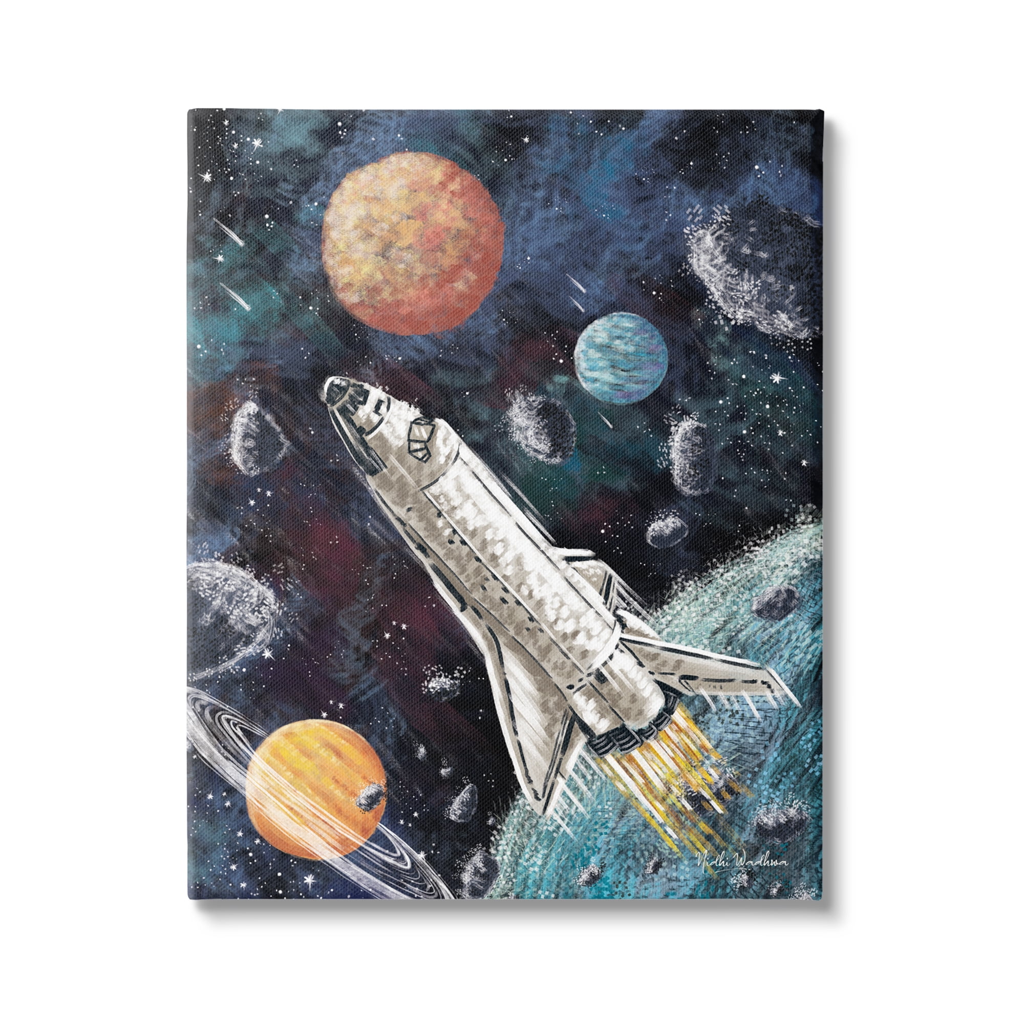 Stupell Industries Spaceship in Outer Space Novelty Painting Gallery Wrapped Canvas Art Print Wall Art, 36 x 48