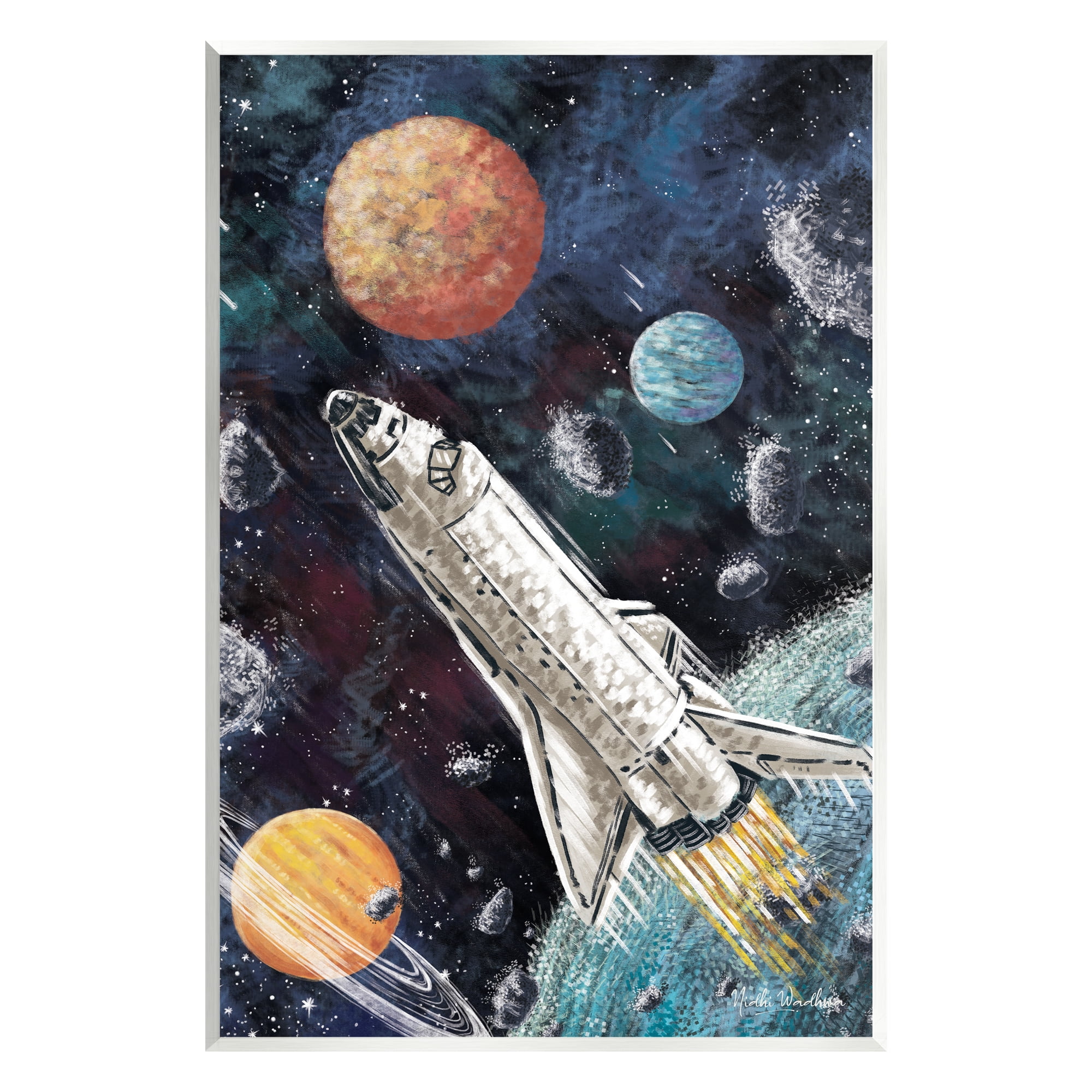 Stupell Industries Spaceship in Outer Space Novelty Painting Unframed Art Print Wall Art, 13 x 19