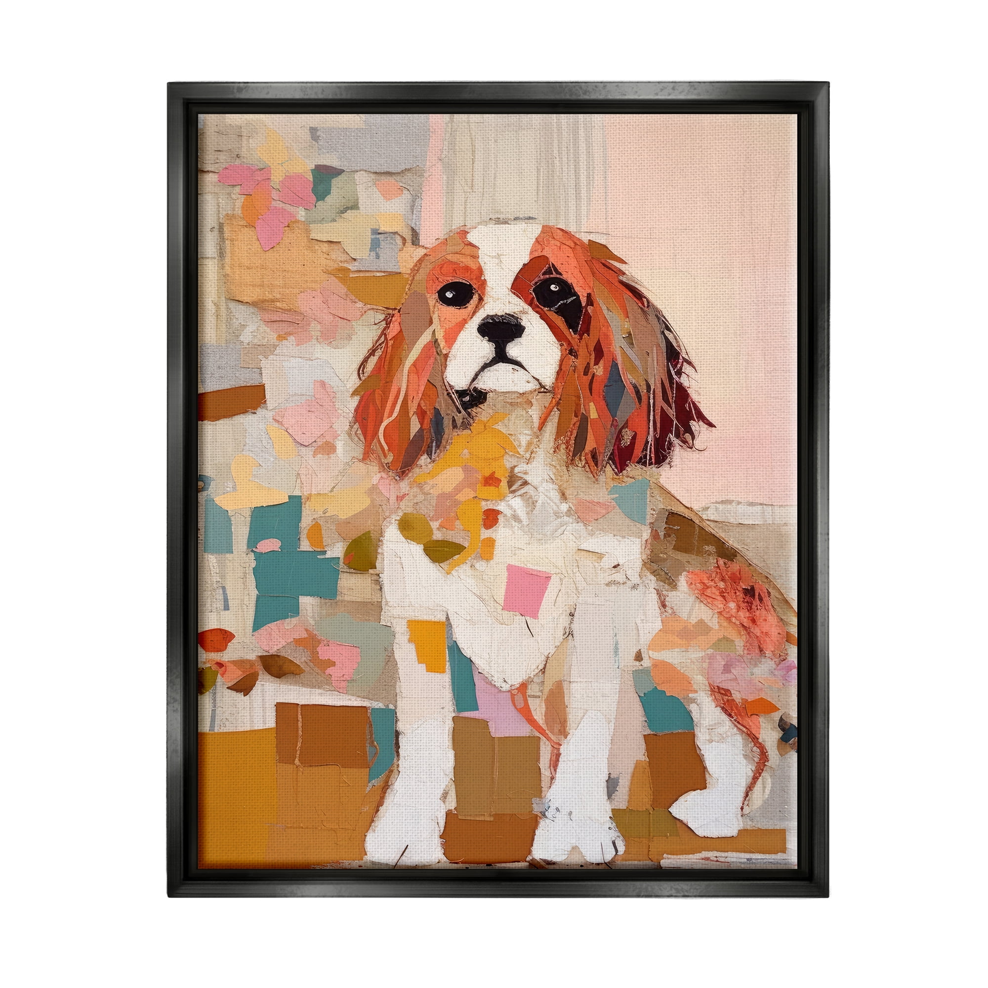 Stupell Industries Spaniel Dog Abstraction Animals & Insects Painting Black Floater Framed Canvas Art Print Wall Art, 17 x 21