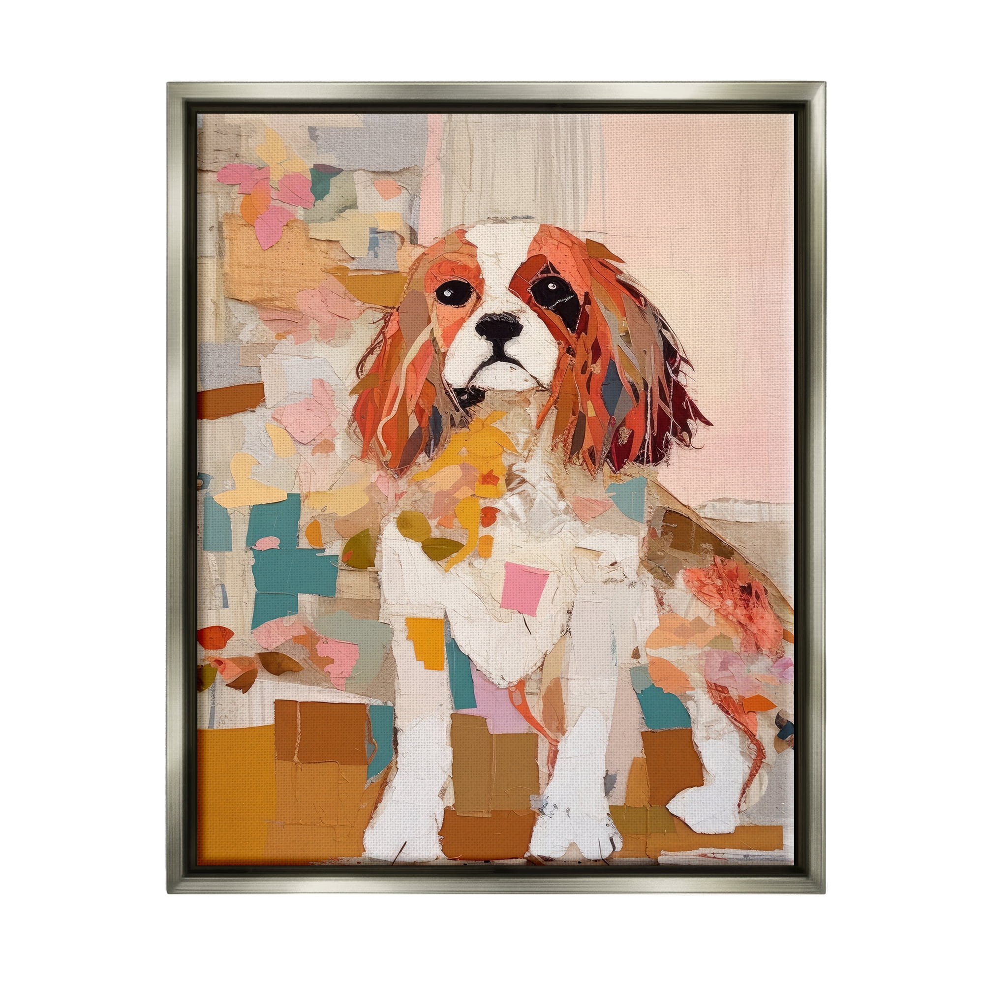 Stupell Industries Spaniel Dog Abstraction Animals & Insects Painting Gray Floater Framed Canvas Art Print Wall Art, 17 x 21