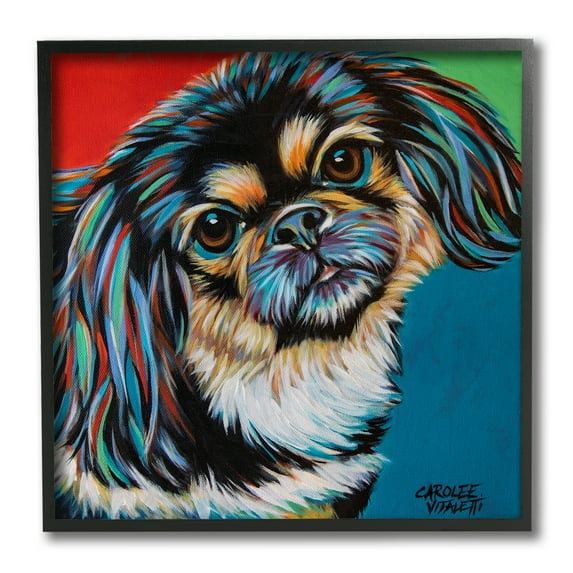 Stupell Industries Spaniel Dog Portrait Chroma Pop Red Yellow Green Black Framed, 12 x 12, Design by Carolee Vitaletti