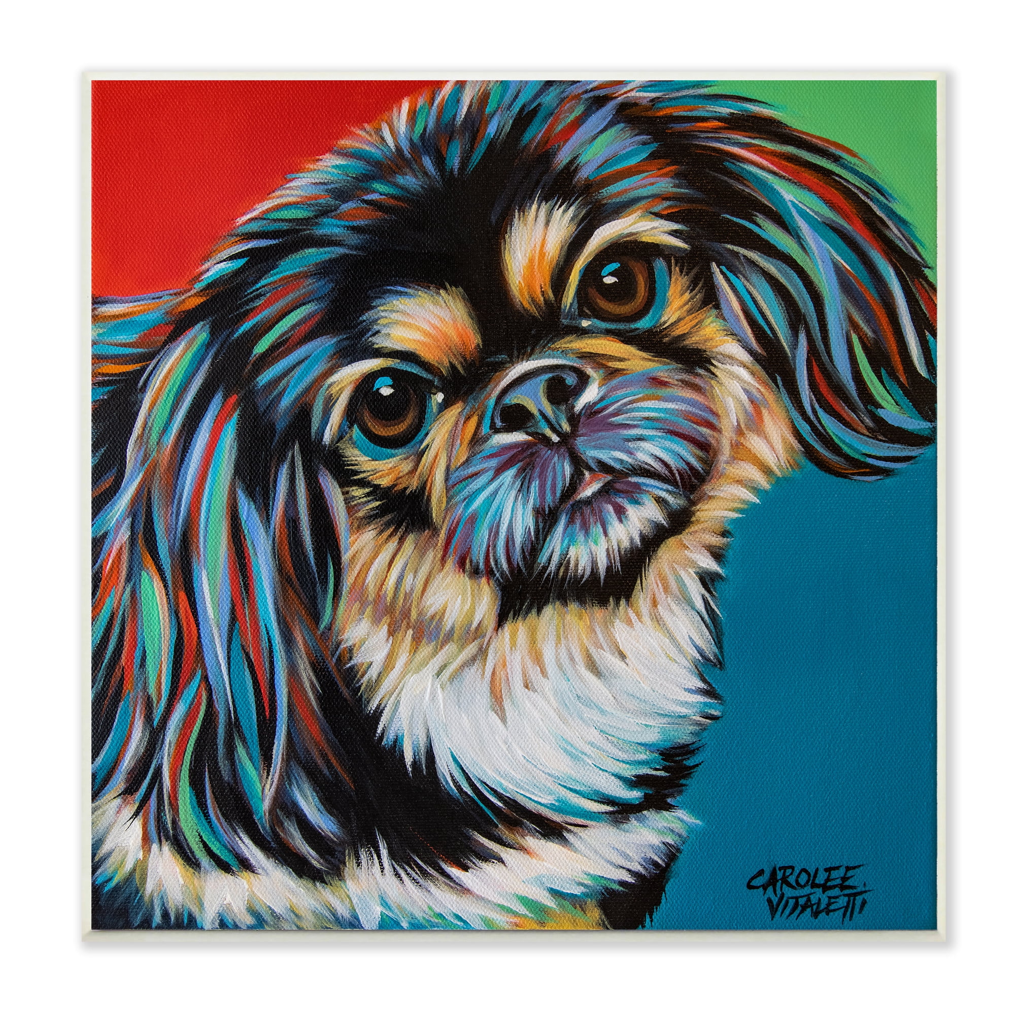 Stupell Industries Spaniel Dog Portrait Chroma Pop Red Yellow Green Wall Plaque, 12 x 12, Design by Carolee Vitaletti
