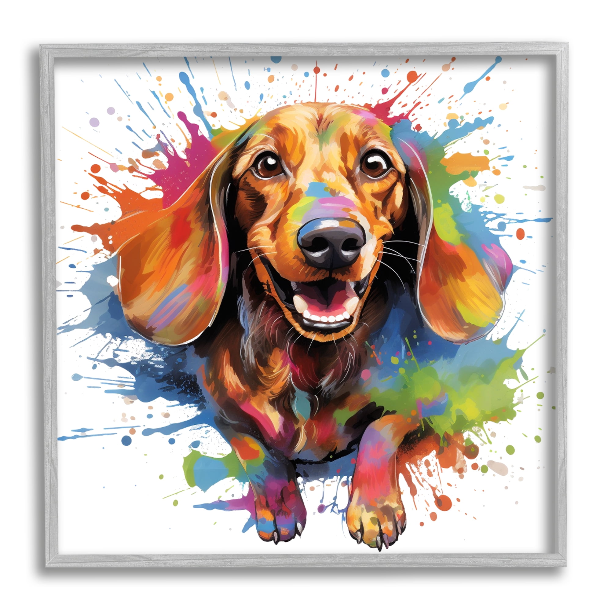 Stupell Industries Spaniel Dog Vibrant Splash Animals & Insects Painting Gray Framed Art Print Wall Art, 12 x 12