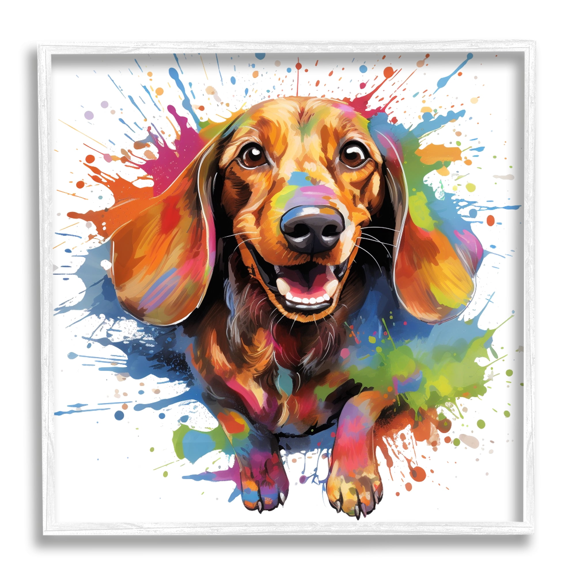 Stupell Industries Spaniel Dog Vibrant Splash Animals & Insects Painting White Framed Art Print Wall Art, 17 x 17