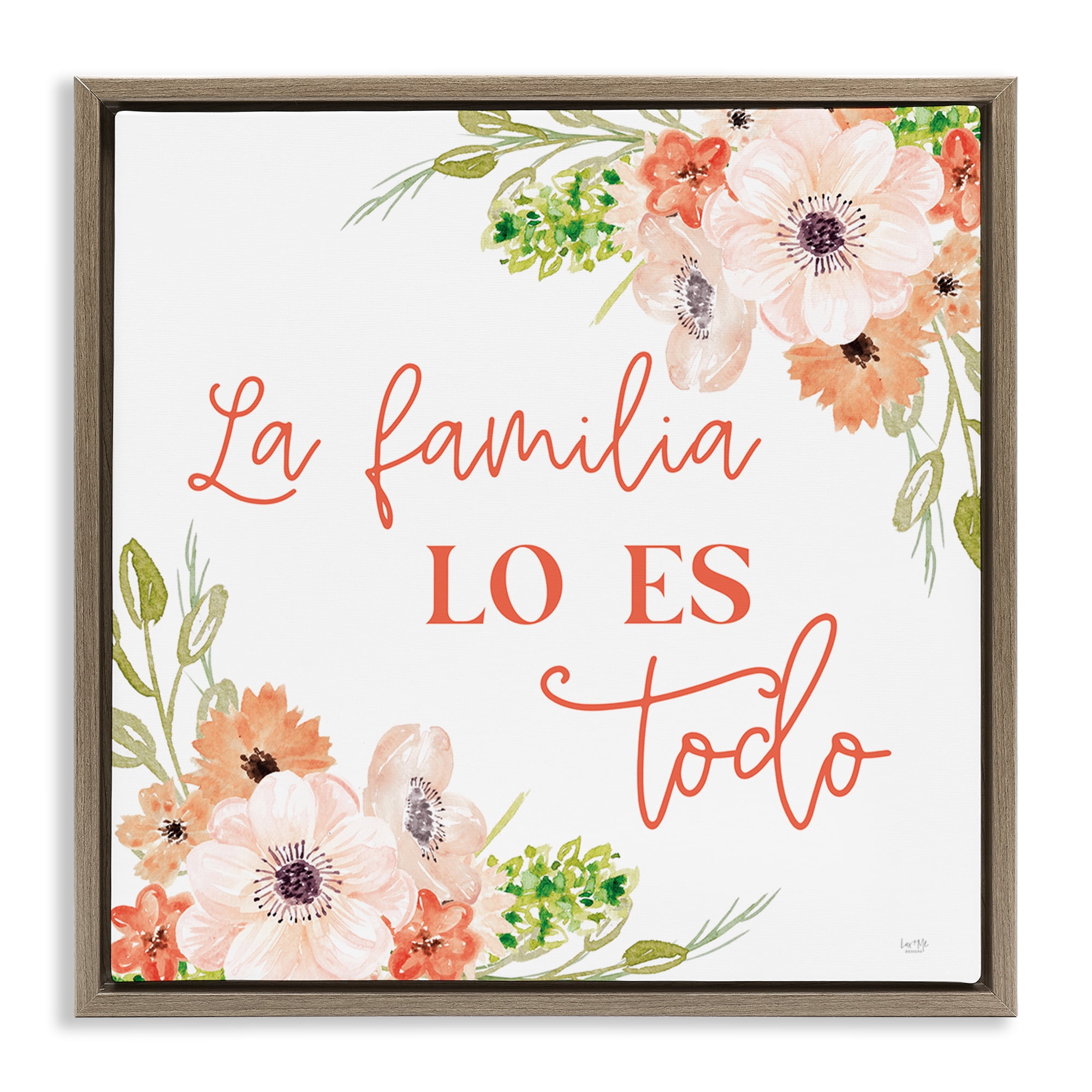 Stupell Industries Spanish Family Is Everything Plants & Flowers Painting Brown Floater Framed Canvas Art Print Wall Art, 25 x 25