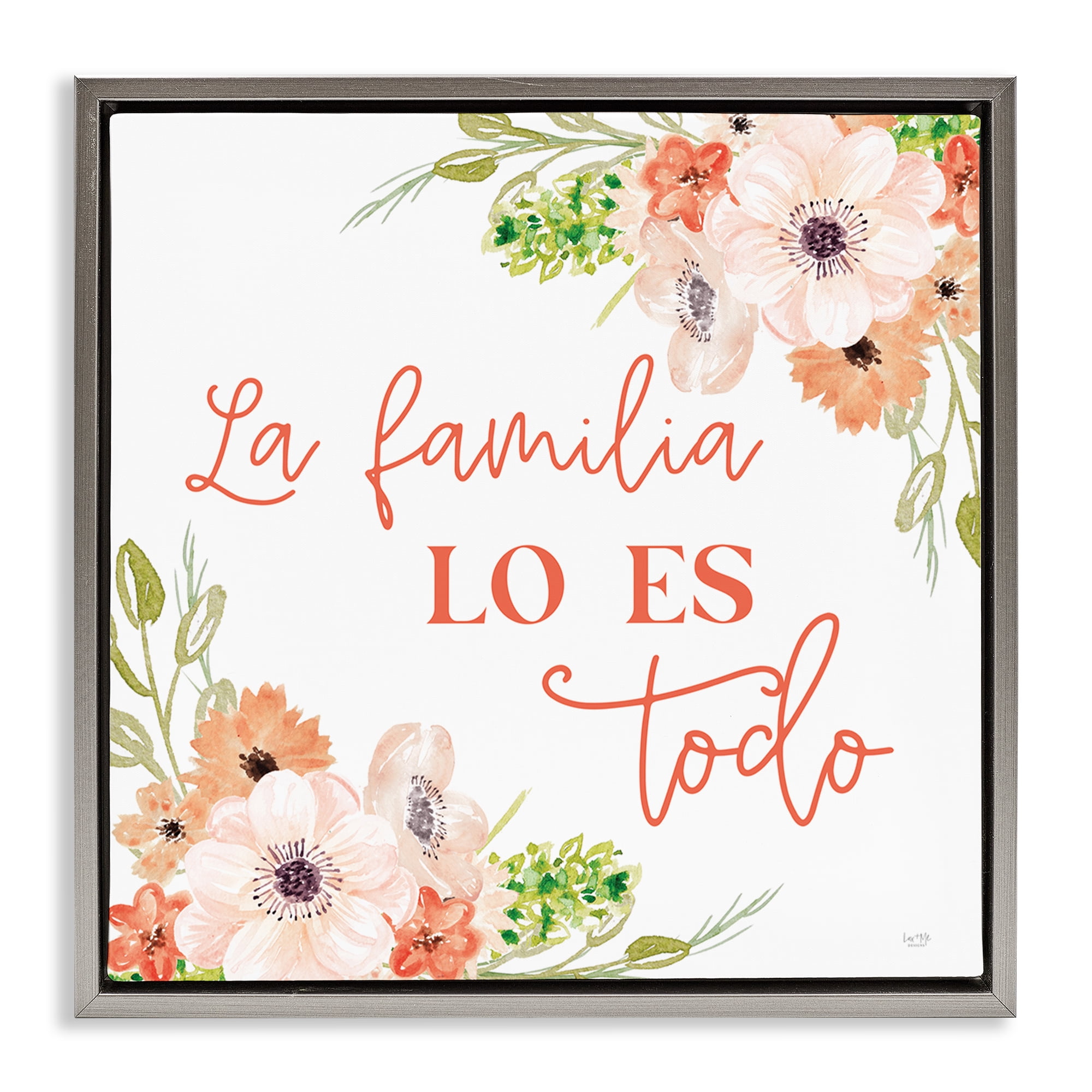 Stupell Industries Spanish Family Is Everything Plants & Flowers Painting Gray Floater Framed Canvas Art Print Wall Art, 18 x 18