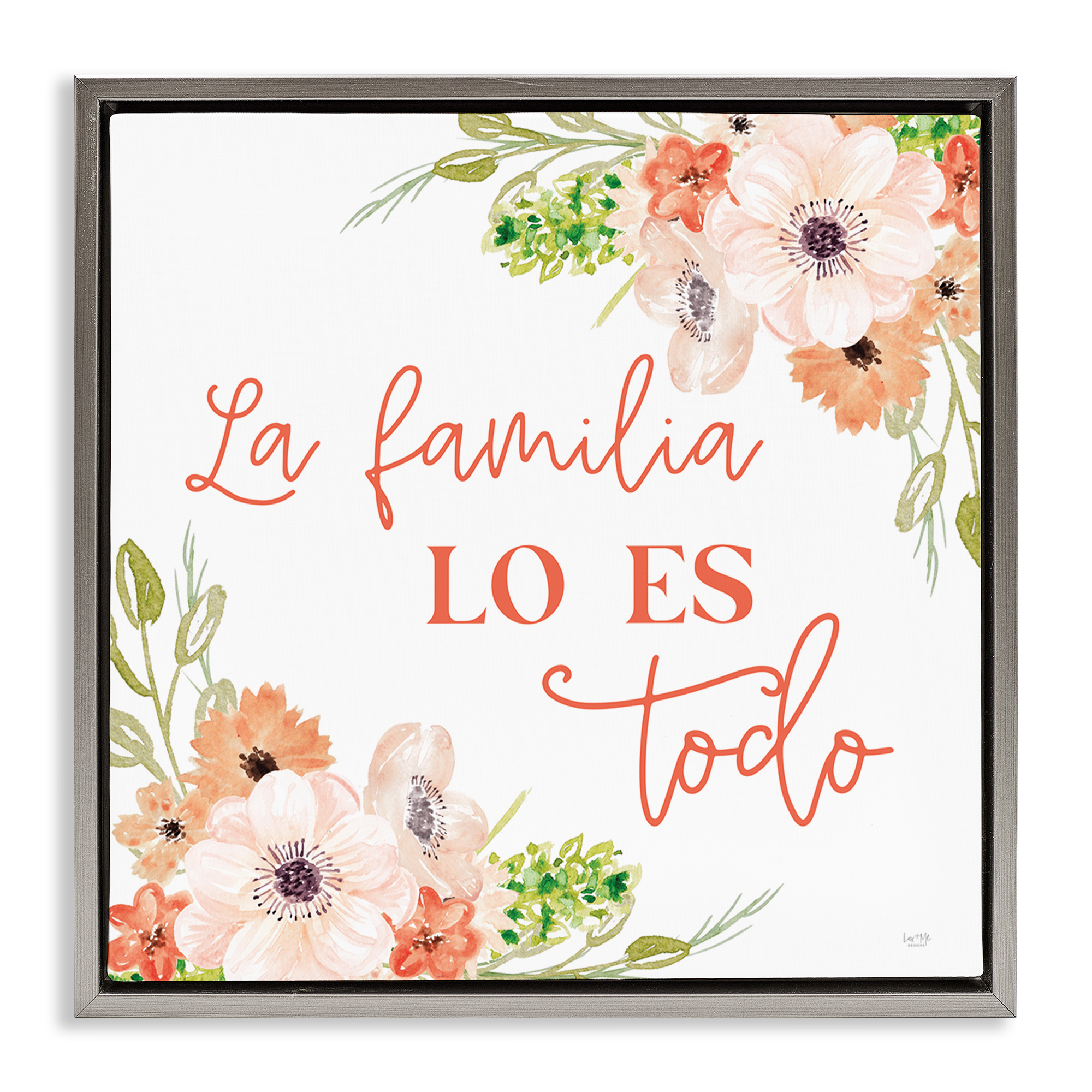 Stupell Industries Spanish Family Is Everything Plants & Flowers Painting Gray Floater Framed Canvas Art Print Wall Art, 25 x 25