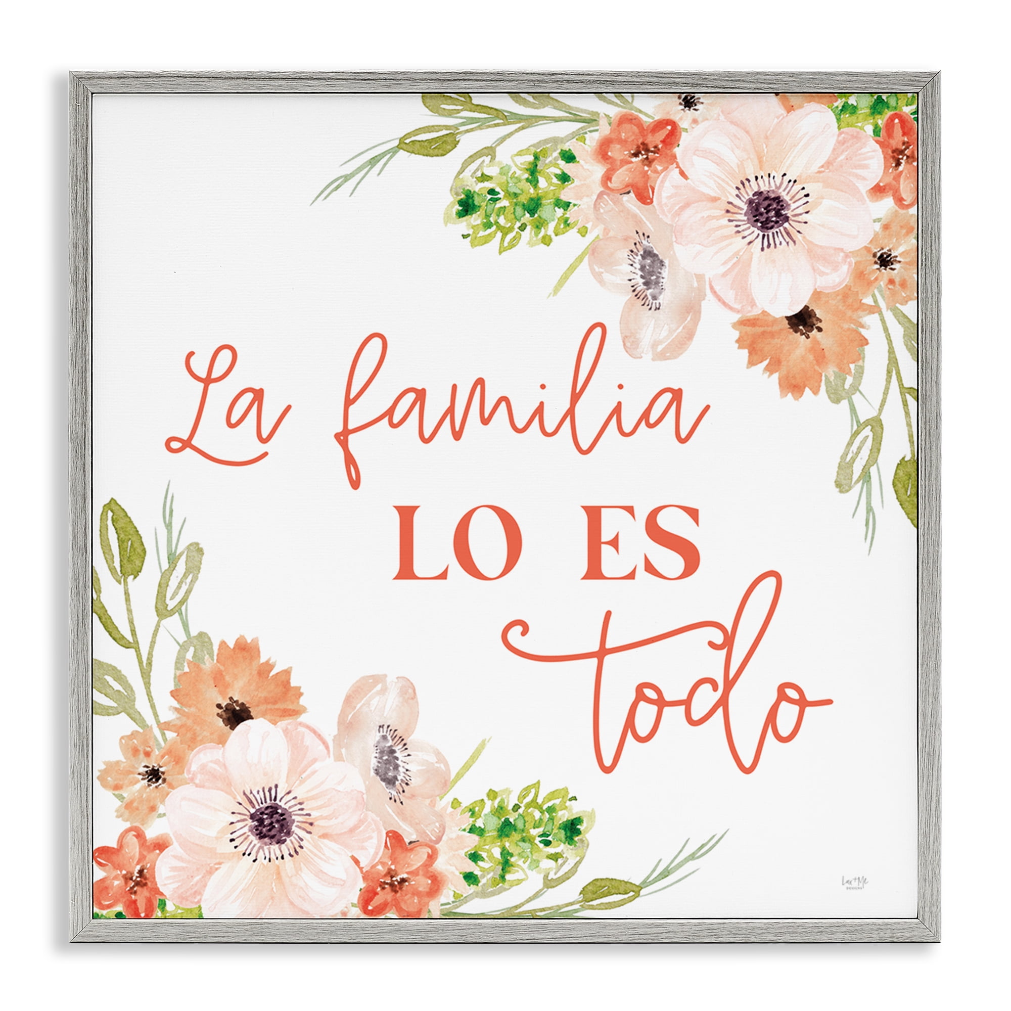 Stupell Industries Spanish Family Is Everything Plants & Flowers Painting Gray Framed Art Print Wall Art, 17 x 17