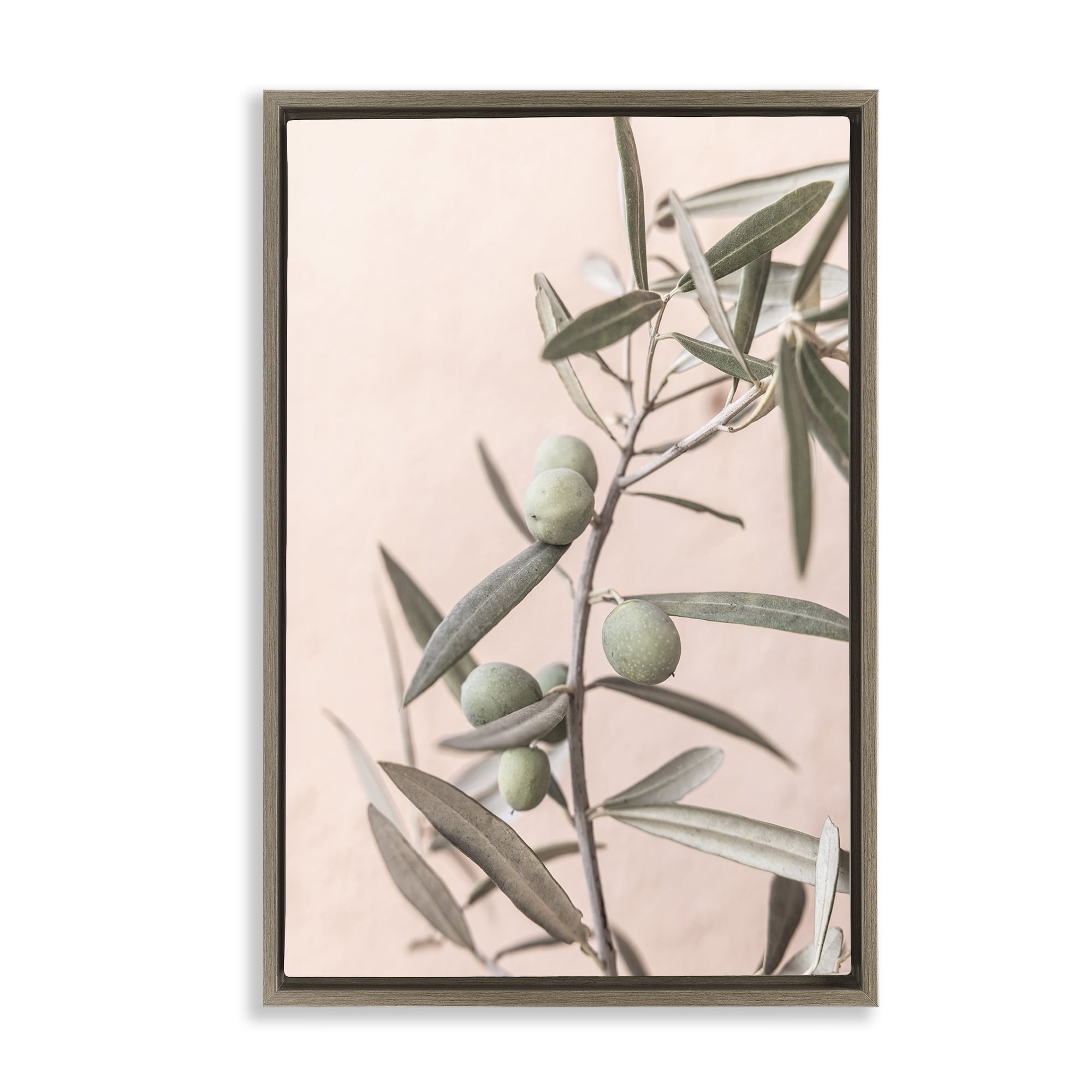Stupell Industries Spanish Olive Branch Plants & Flowers Painting Brown Floater Framed Canvas Art Print Wall Art, 17 x 25