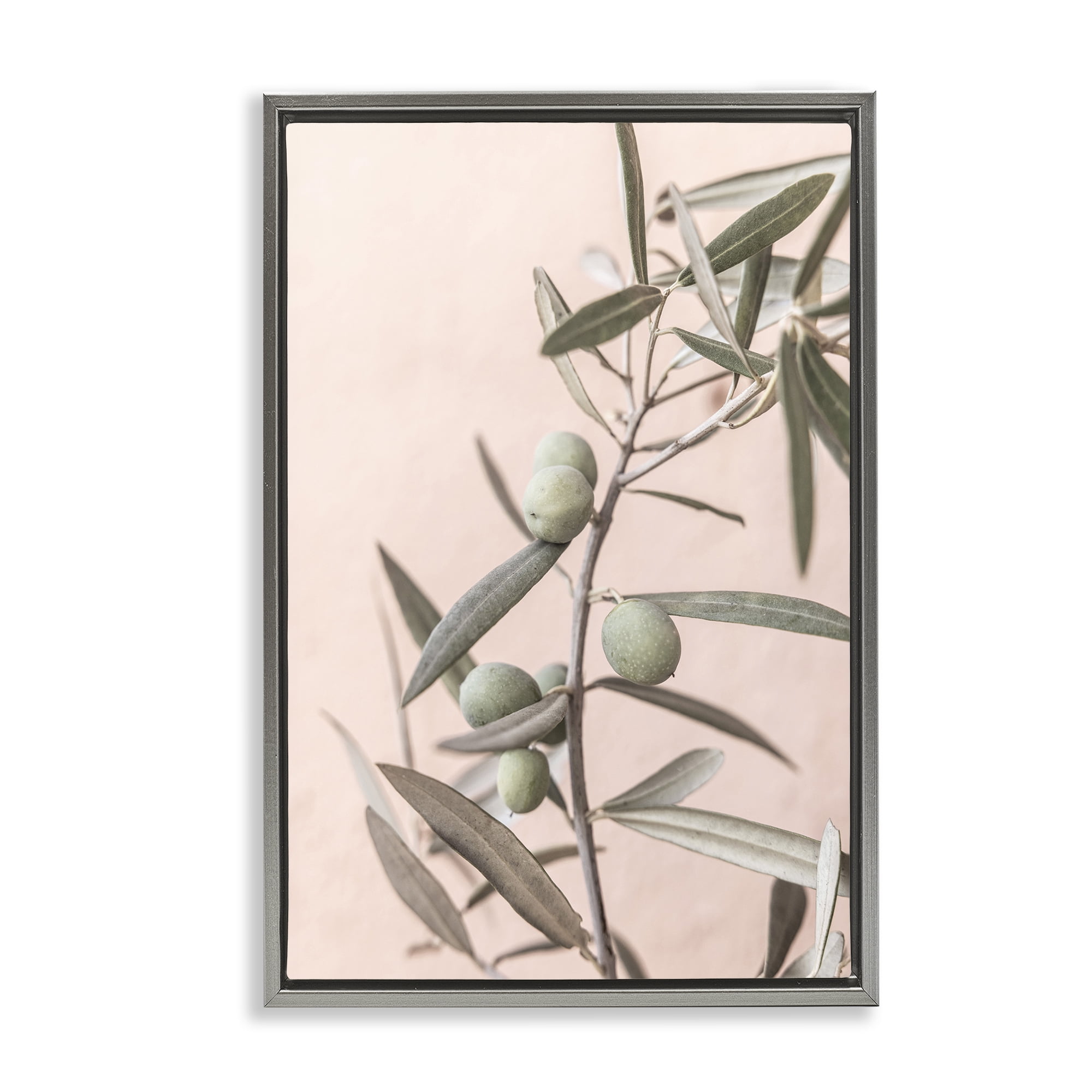 Stupell Industries Spanish Olive Branch Plants & Flowers Painting Gray Floater Framed Canvas Art Print Wall Art, 21 x 31