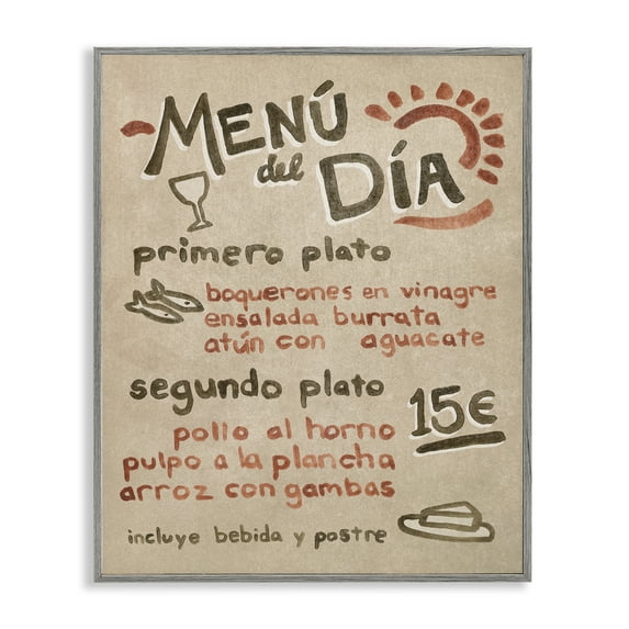 Stupell Industries Spanish Restaurant Menu Food & Beverage Painting Gray Framed Art Print Wall Art, 11 x 14