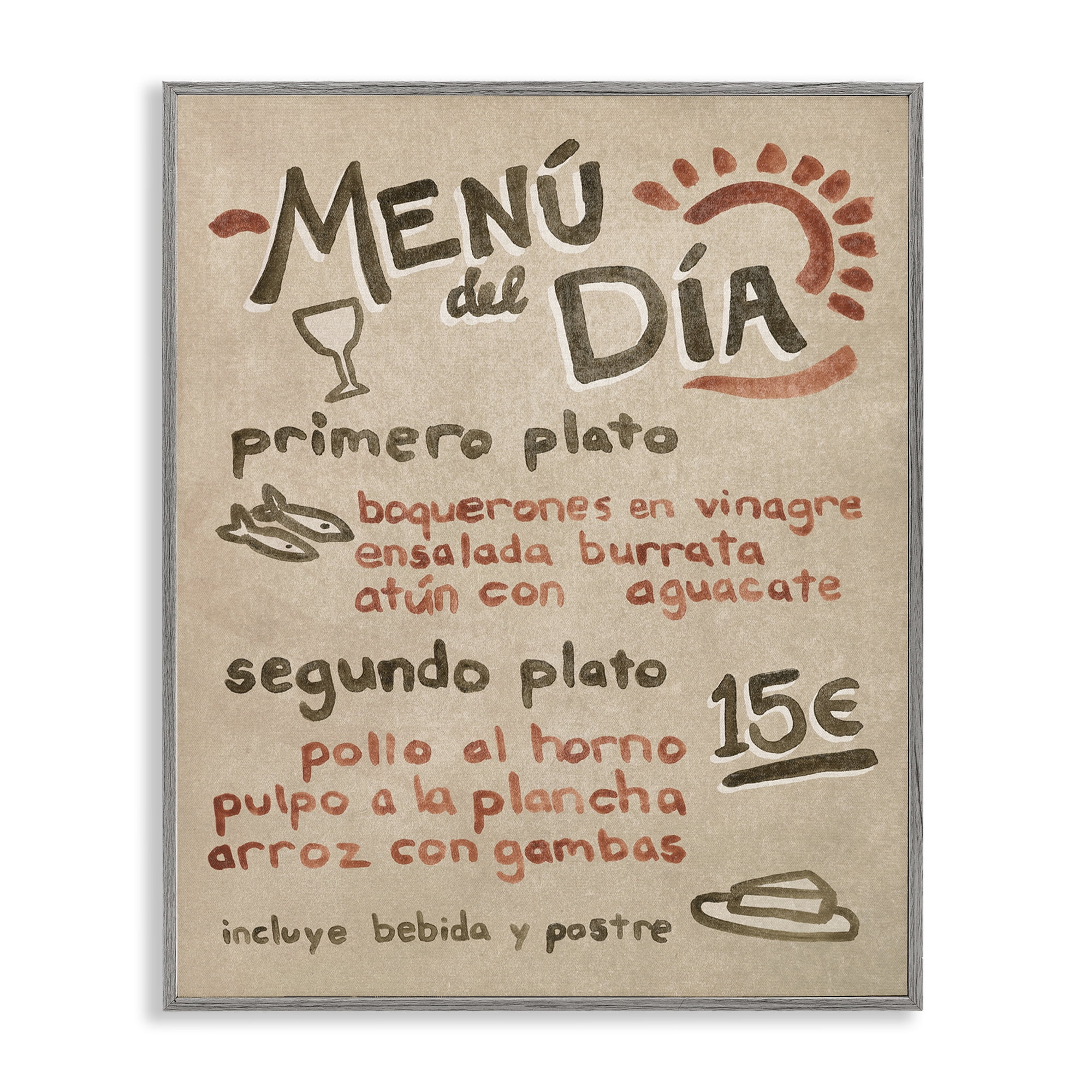 Stupell Industries Spanish Restaurant Menu Food & Beverage Painting Gray Framed Art Print Wall Art, 24 x 30