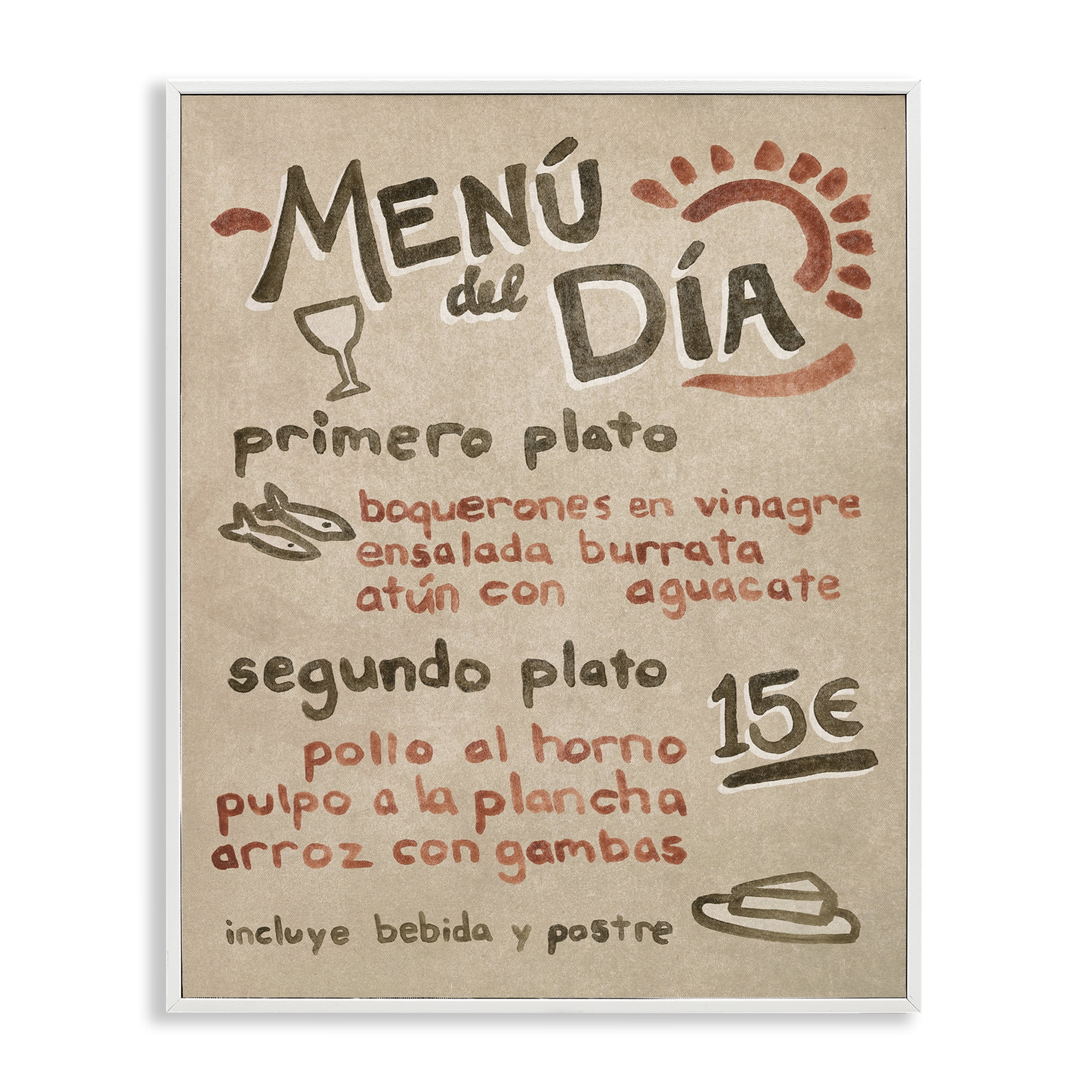 Stupell Industries Spanish Restaurant Menu Food & Beverage Painting White Framed Art Print Wall Art, 11 x 14