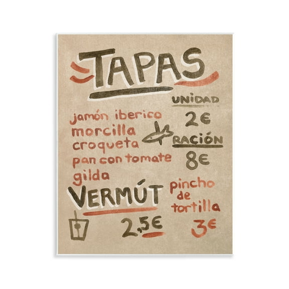 Stupell Industries Spanish Tapas Menu Food & Beverage Painting Unframed Art Print Wall Art, 11 x 14