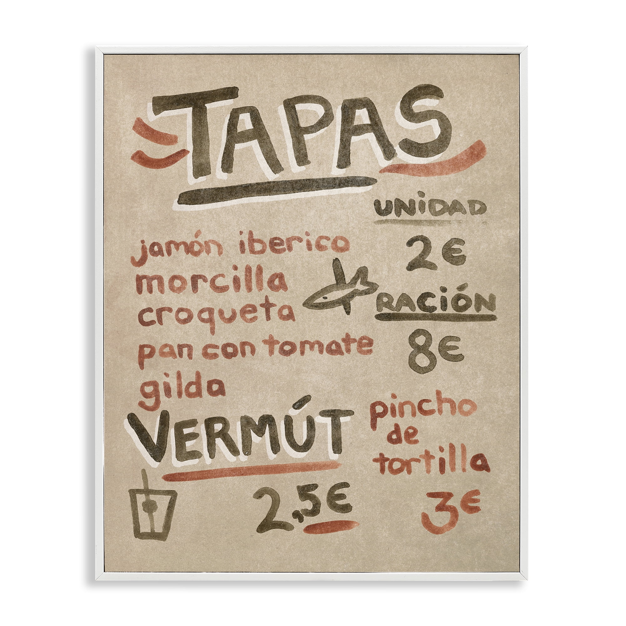 Stupell Industries Spanish Tapas Menu Food & Beverage Painting White Framed Art Print Wall Art, 11 x 14