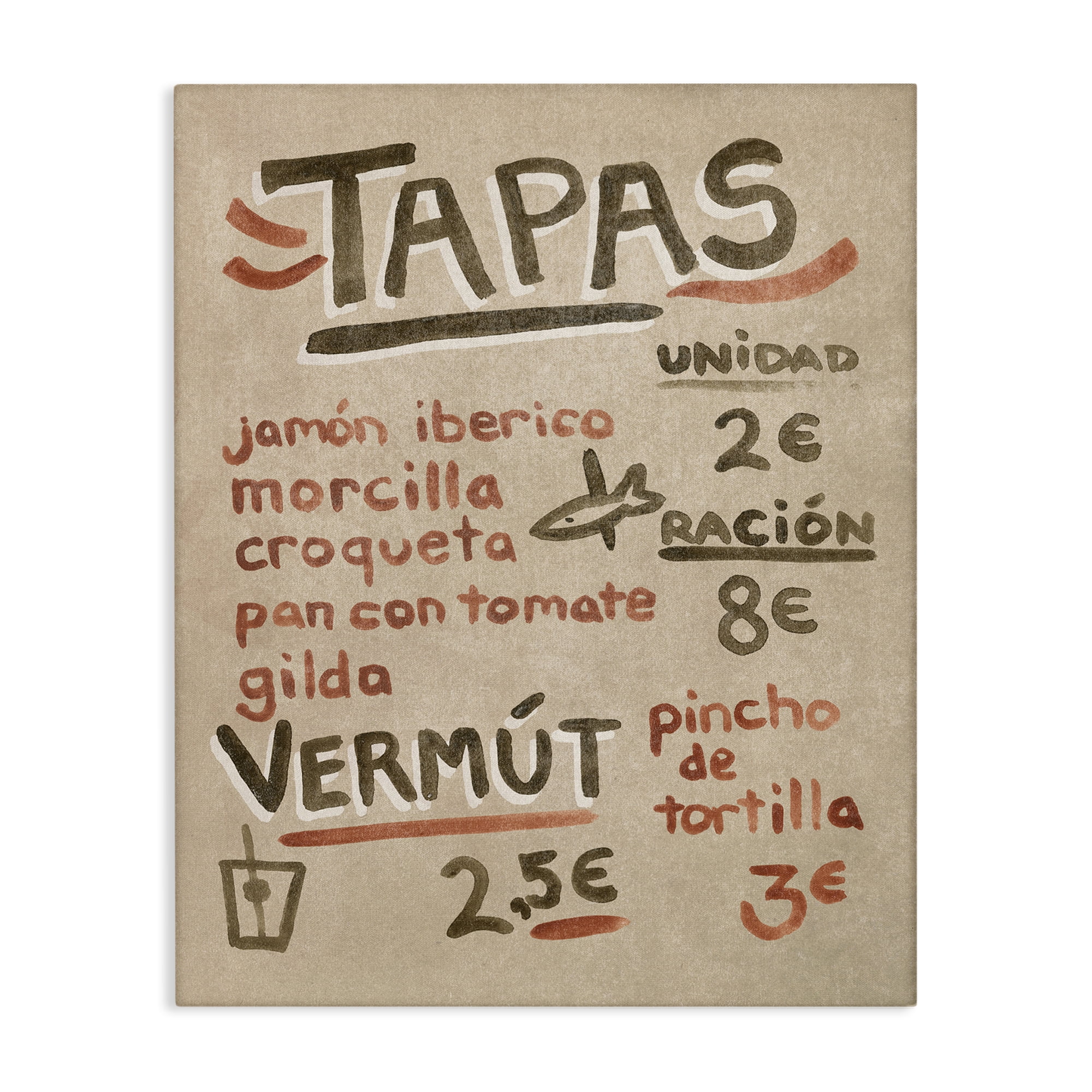 Stupell Industries Spanish Tapas Menu Food & Beverage Painting Wrapped Canvas Art Print Wall Art, 16 x 20