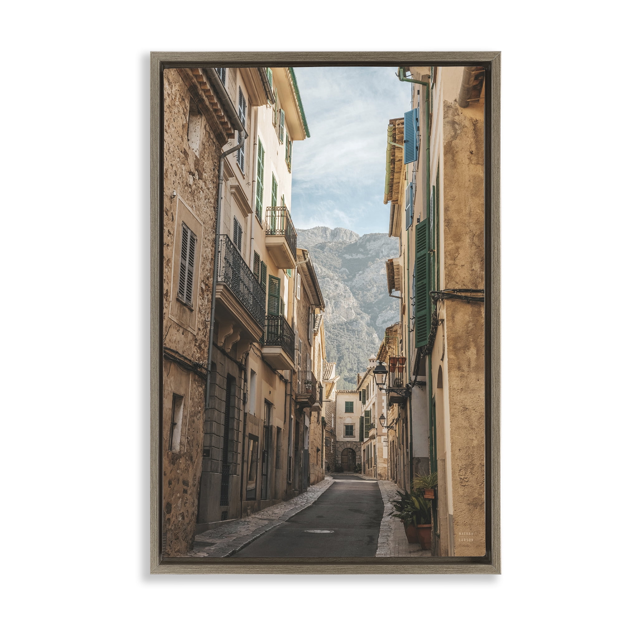 Stupell Industries Spanish Town Street Town & City Photography Brown Floater Framed Art Print Wall Art, 21 x 31