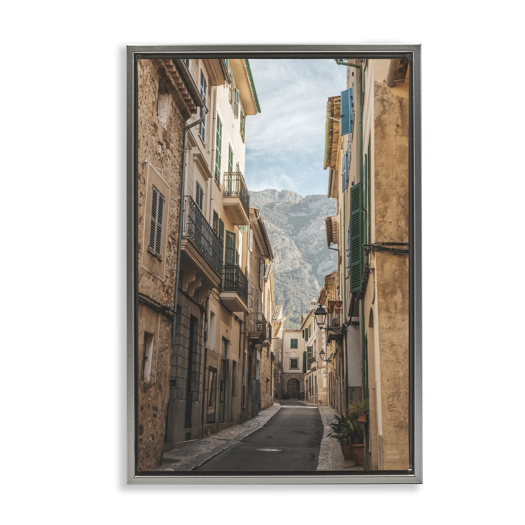 Stupell Industries Spanish Town Street Town & City Photography Gray Floater Framed Art Print Wall Art, 17 x 25