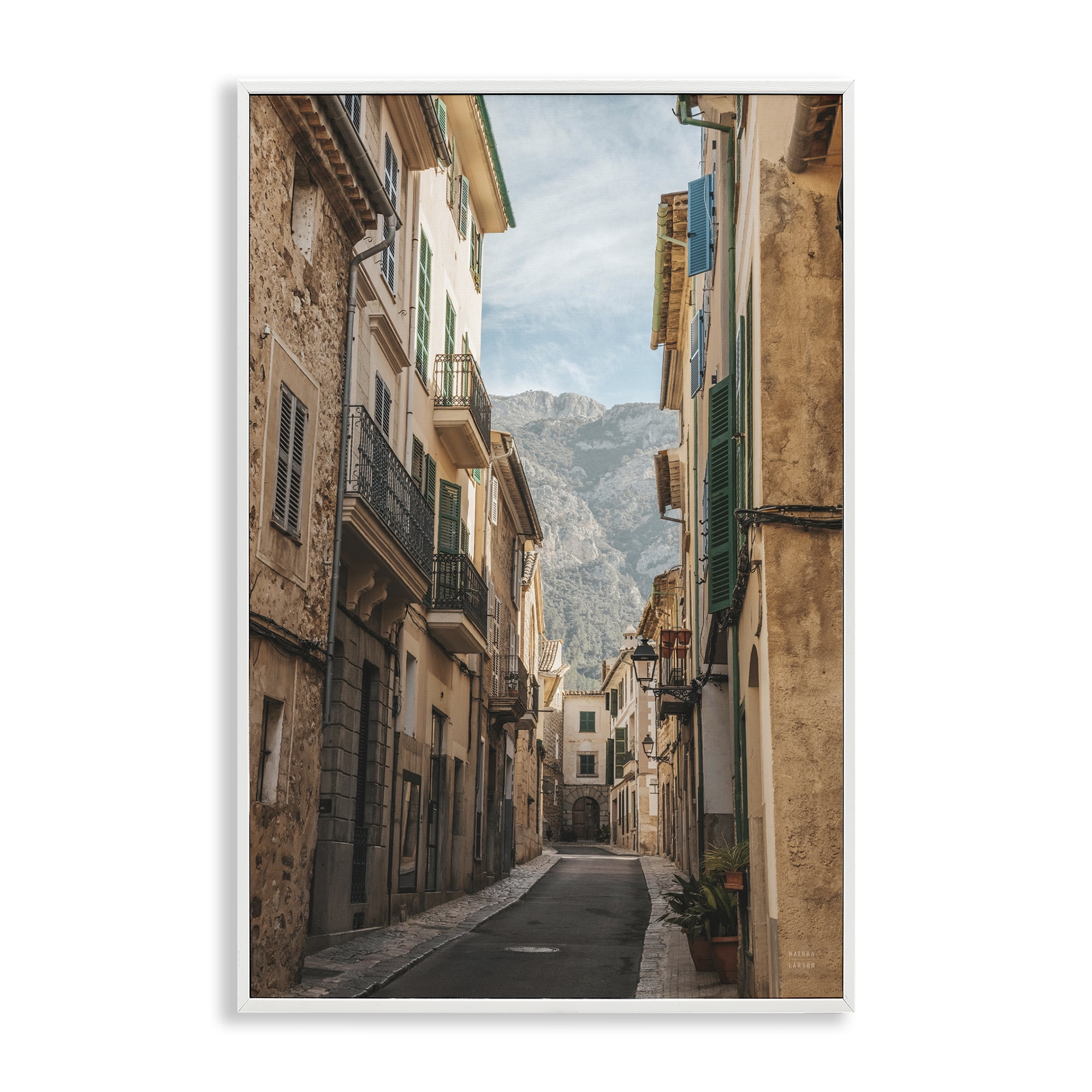 Stupell Industries Spanish Town Street Town & City Photography White Framed Art Print Wall Art, 16 x 24