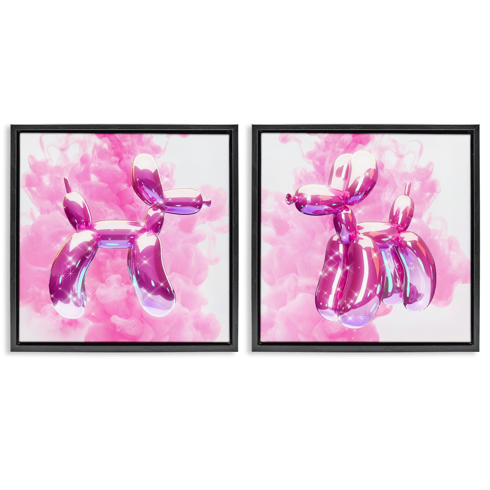Stupell Industries Sparkle Balloon Dogs Abstract Painting Black Floater Framed Canvas Art Print Wall Art, 18 x 18, Set of 2