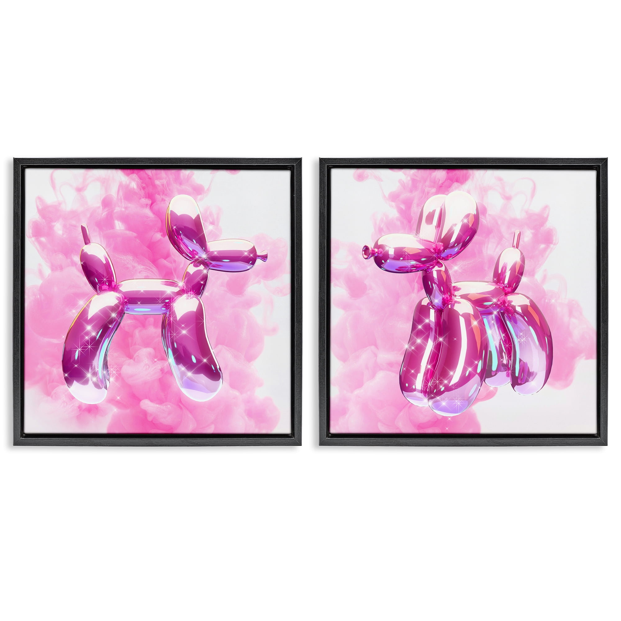 Stupell Industries Sparkle Balloon Dogs Abstract Painting Black Floater Framed Canvas Art Print Wall Art, 25 x 25, Set of 2