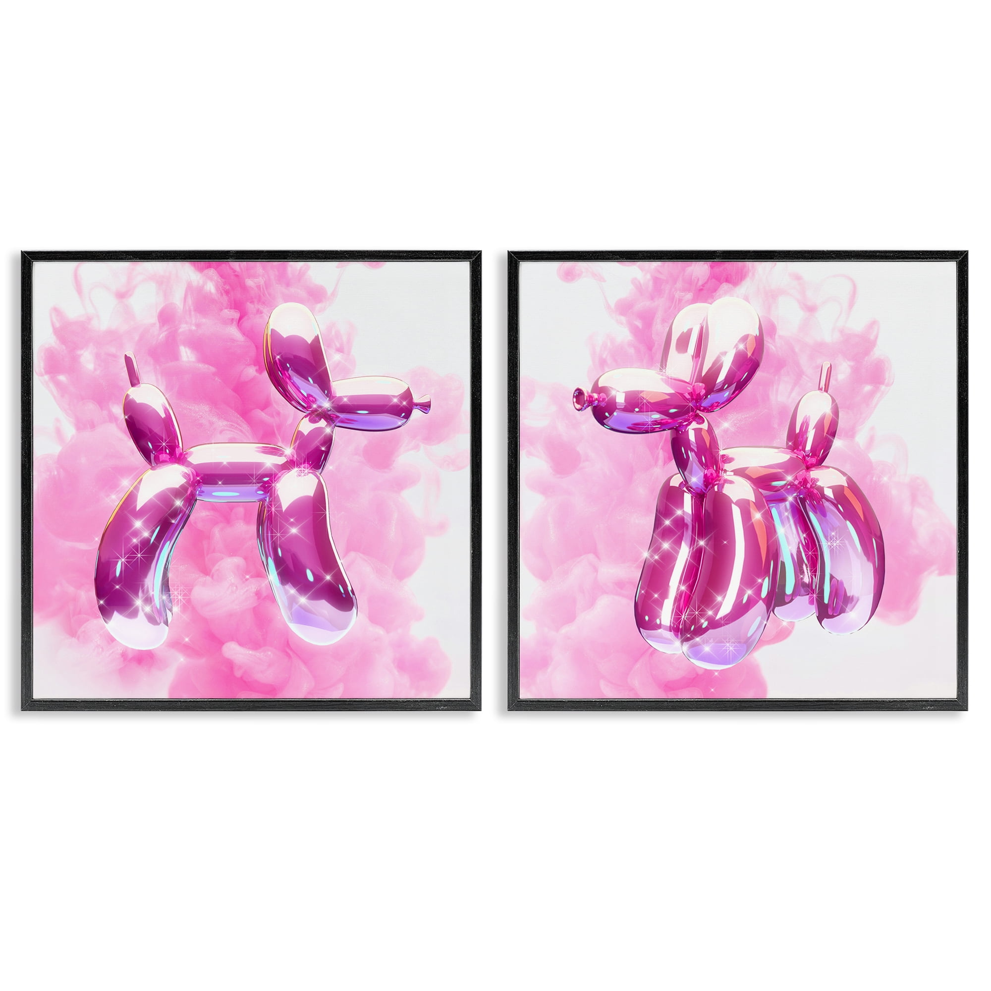 Stupell Industries Sparkle Balloon Dogs Abstract Painting Black Framed Art Print Wall Art, 24 x 24, Set of 2