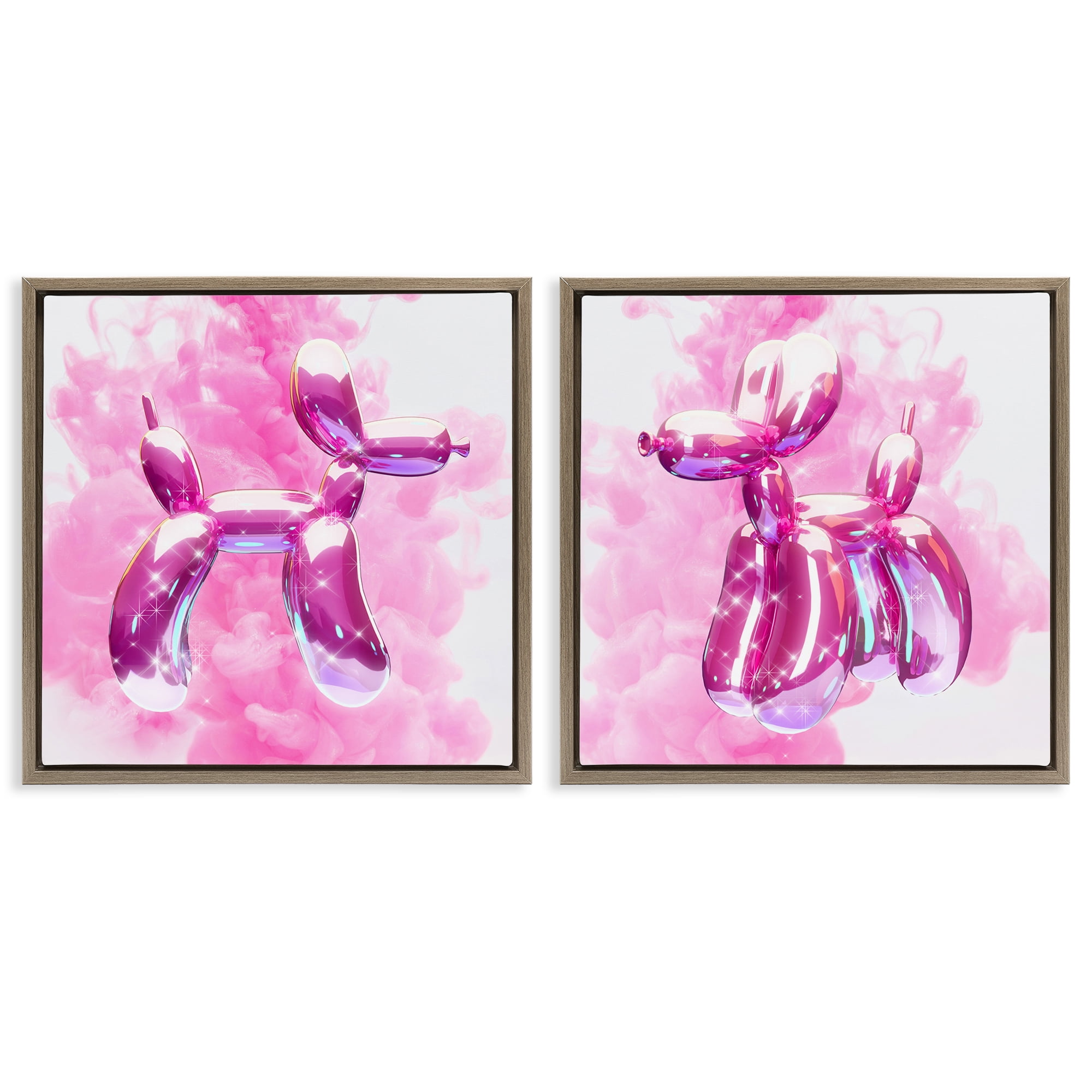 Stupell Industries Sparkle Balloon Dogs Abstract Painting Brown Floater Framed Canvas Art Print Wall Art, 25 x 25, Set of 2
