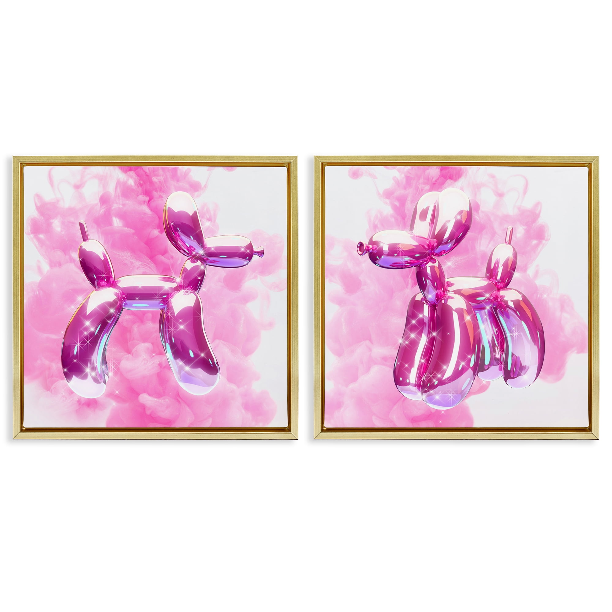 Stupell Industries Sparkle Balloon Dogs Abstract Painting Gold Floater Framed Canvas Art Print Wall Art, 18 x 18, Set of 2
