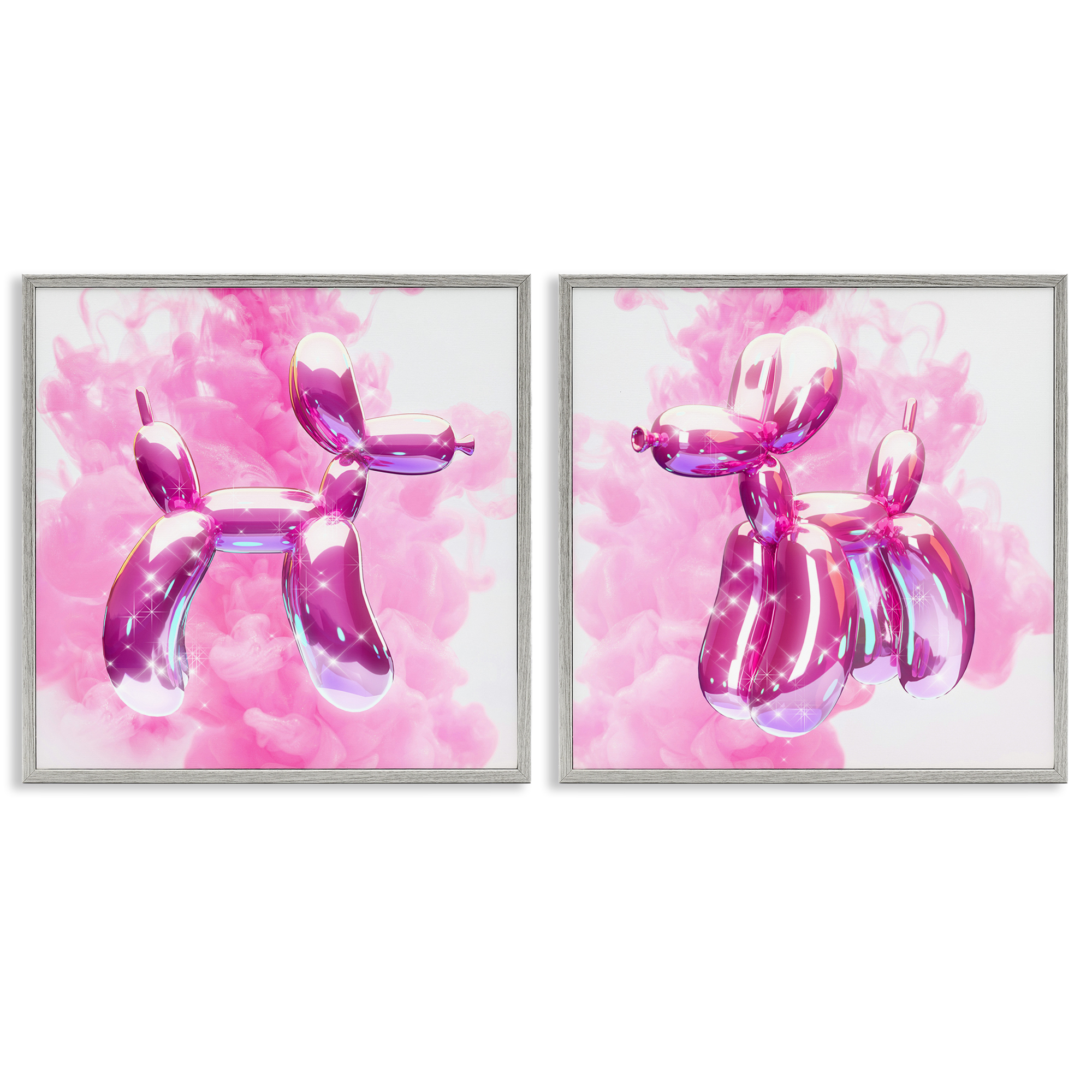 Stupell Industries Sparkle Balloon Dogs Abstract Painting Gray Framed Art Print Wall Art, 12 x 12, Set of 2