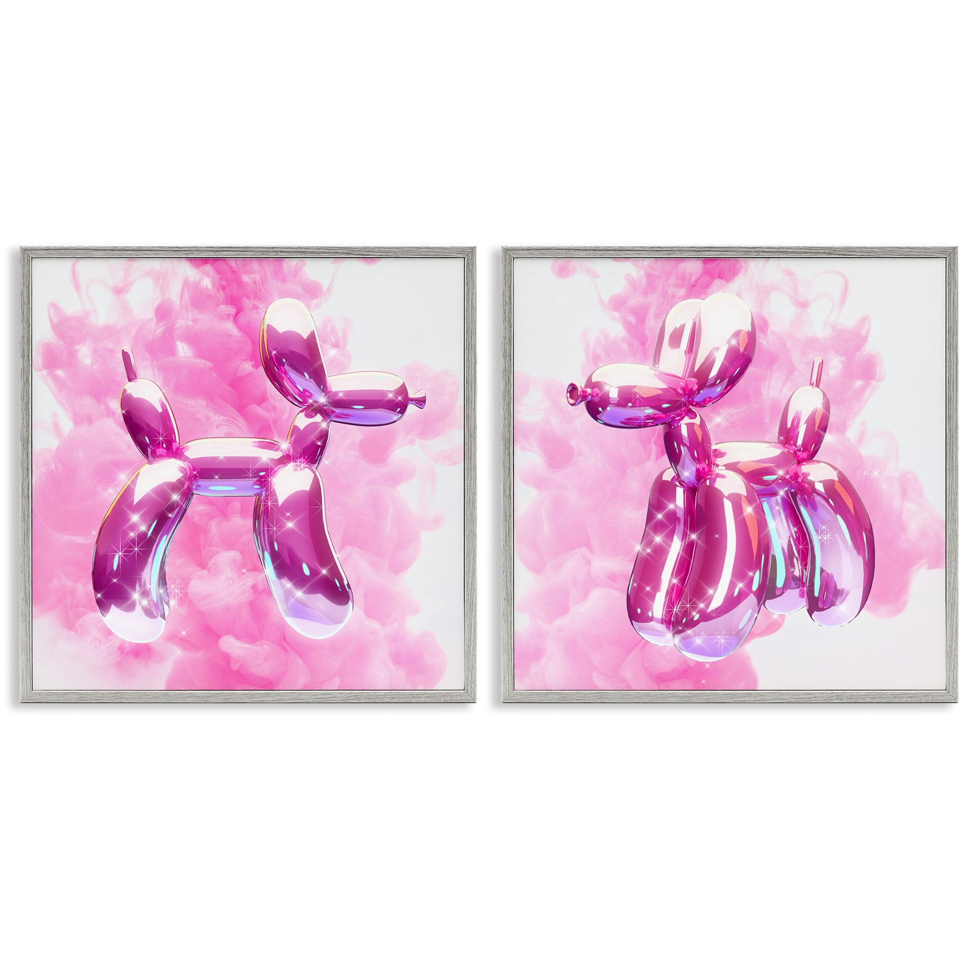 Stupell Industries Sparkle Balloon Dogs Abstract Painting Gray Framed Art Print Wall Art, 17 x 17, Set of 2