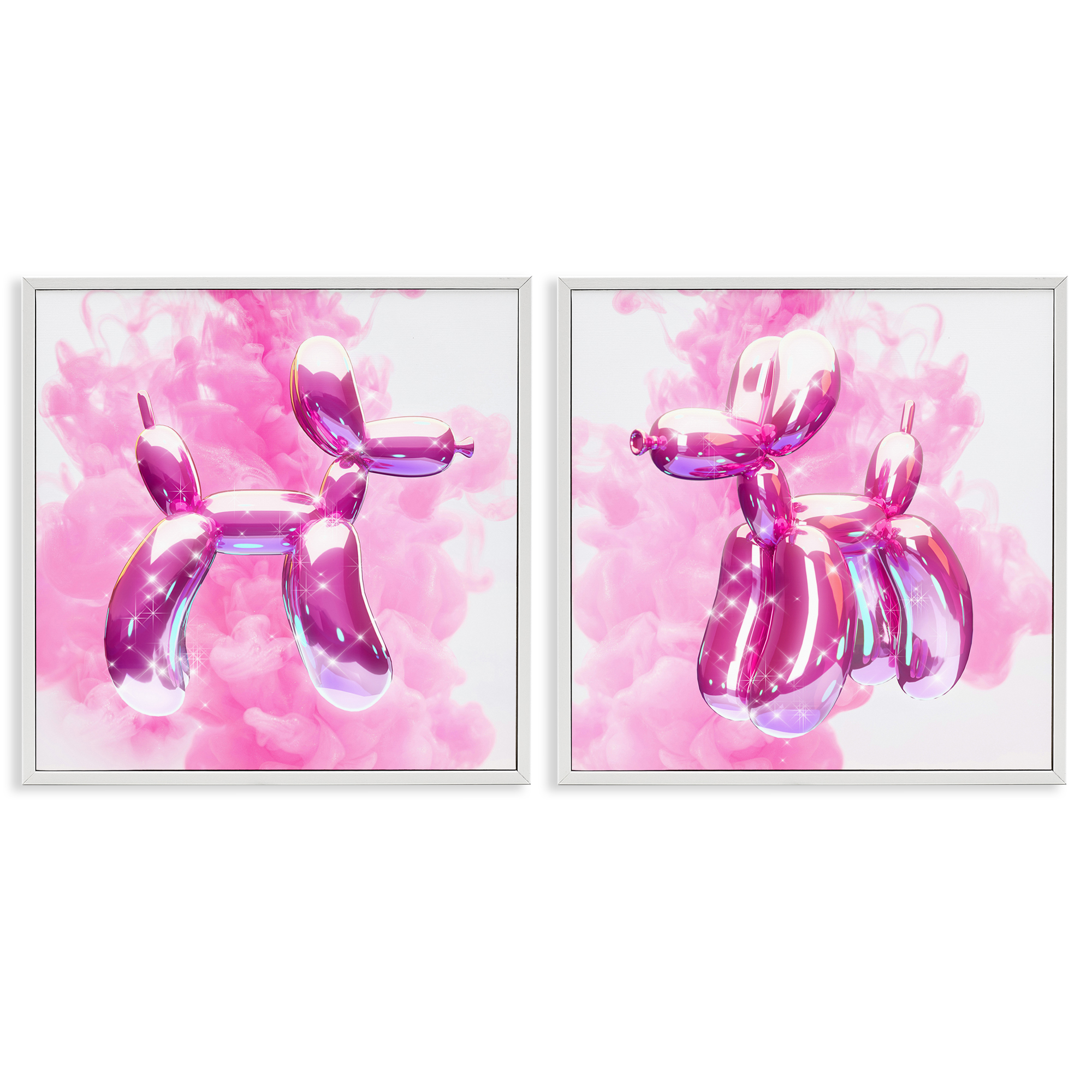Stupell Industries Sparkle Balloon Dogs Abstract Painting White Framed Art Print Wall Art, 24 x 24, Set of 2