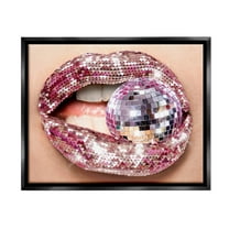 Stupell Industries Sparkle Lips & Disco Ball Novelty Painting Black Floater Framed Canvas Art Print Wall Art, 21 x 17