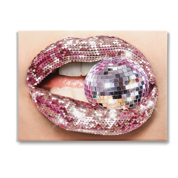 Stupell Industries Sparkle Lips & Disco Ball Novelty Painting Gallery Wrapped Canvas Art Print Wall Art, 40 x 30