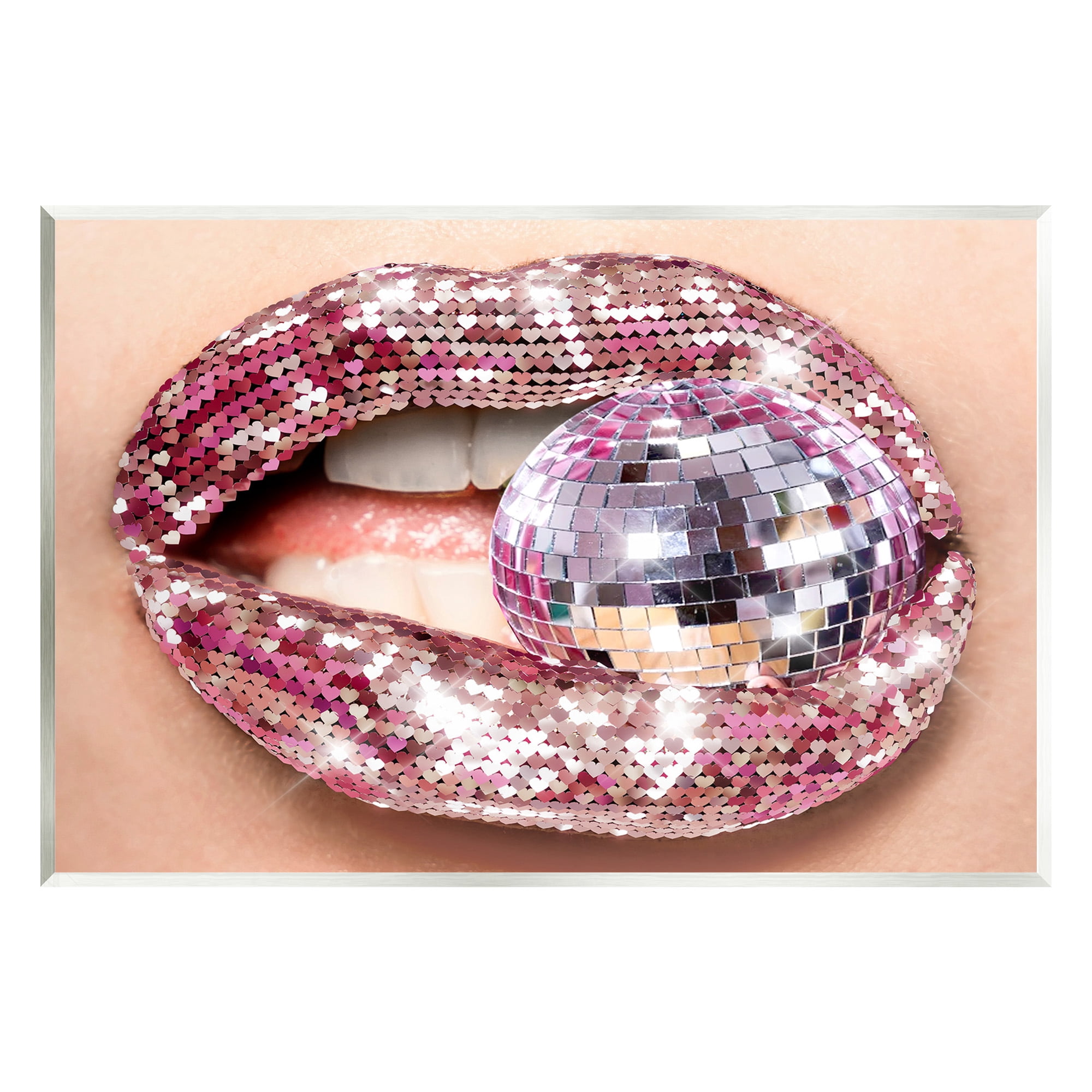 Stupell Industries Sparkle Lips & Disco Ball Novelty Painting Unframed Art Print Wall Art, 19 x 13