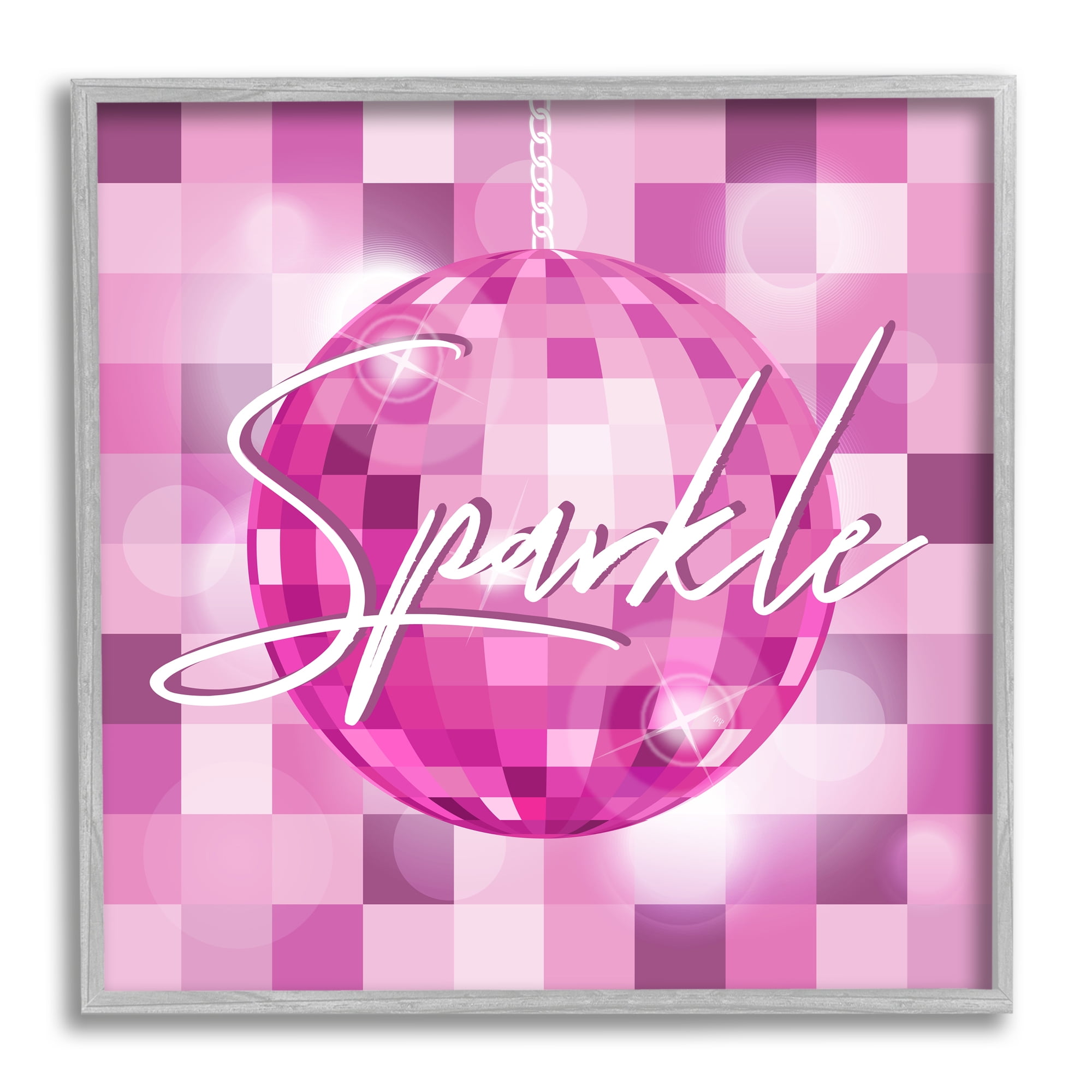 Stupell Industries Sparkle Pink Disco Ball Pattern Beauty & Fashion Painting Gray Framed Art Print Wall Art