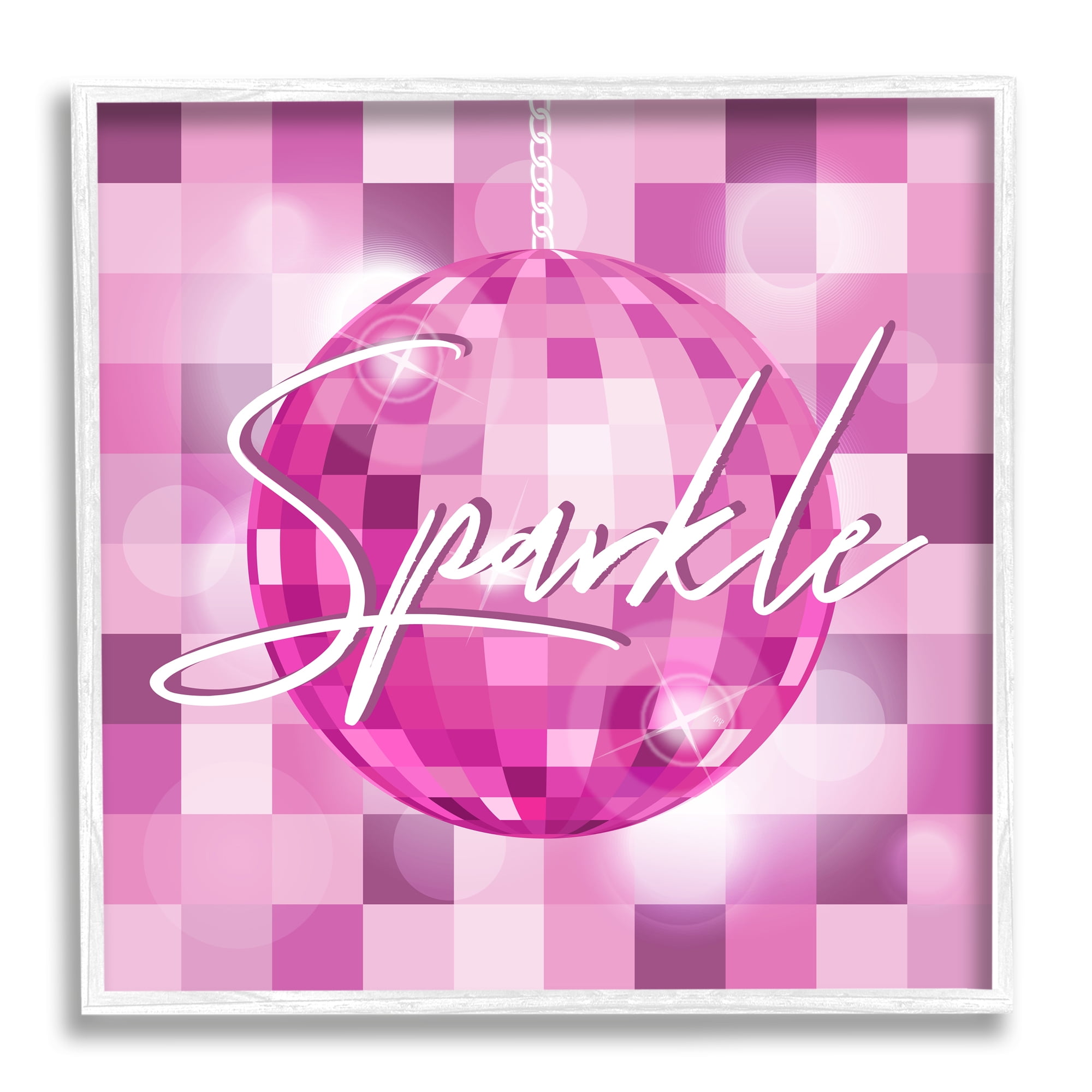 Stupell Industries Sparkle Pink Disco Ball Pattern Beauty & Fashion Painting White Framed Art Print Wall Art