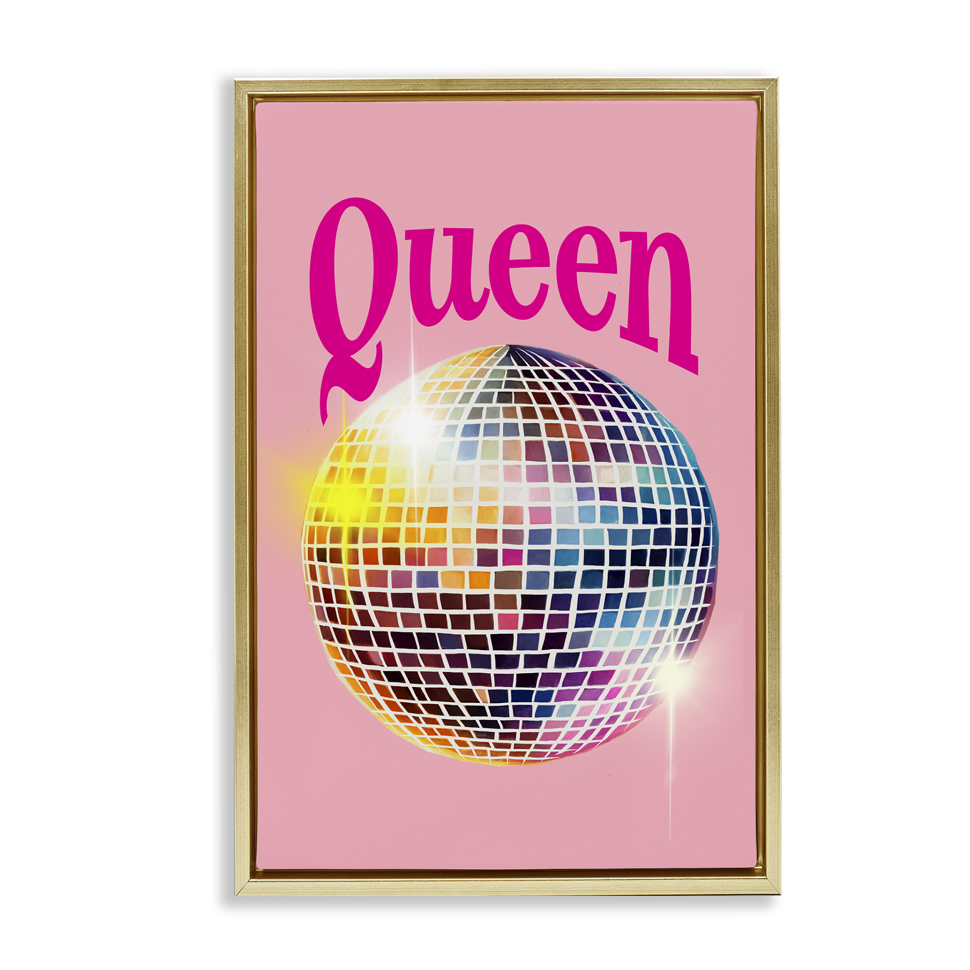 Stupell Industries Sparkling Disco Queen Entertainment Painting Gold Floater Framed Canvas Art Print Wall Art, 17 x 25