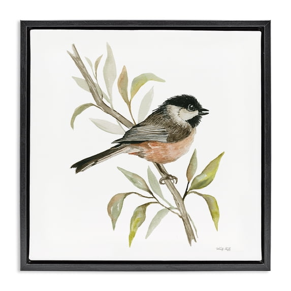 Stupell Industries Sparrow on Branch Animals & Insects Painting Black Floater Framed Canvas Art Print Wall Art, 25 x 25
