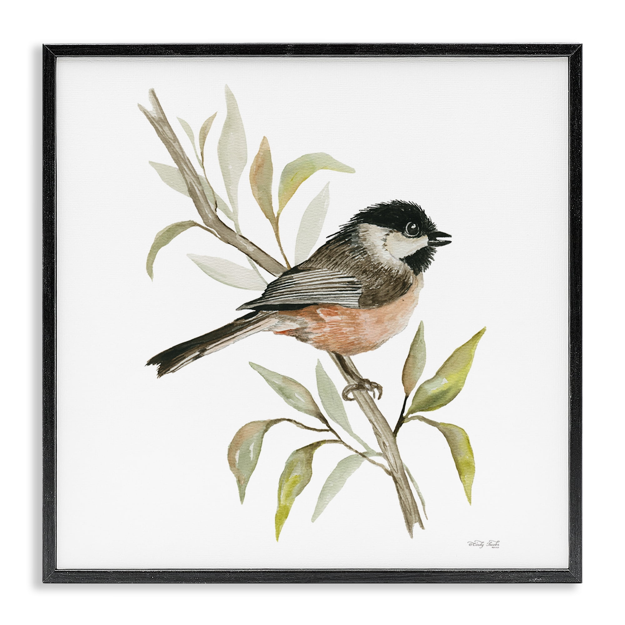 Stupell Industries Sparrow on Branch Animals & Insects Painting Black Framed Art Print Wall Art, 17 x 17