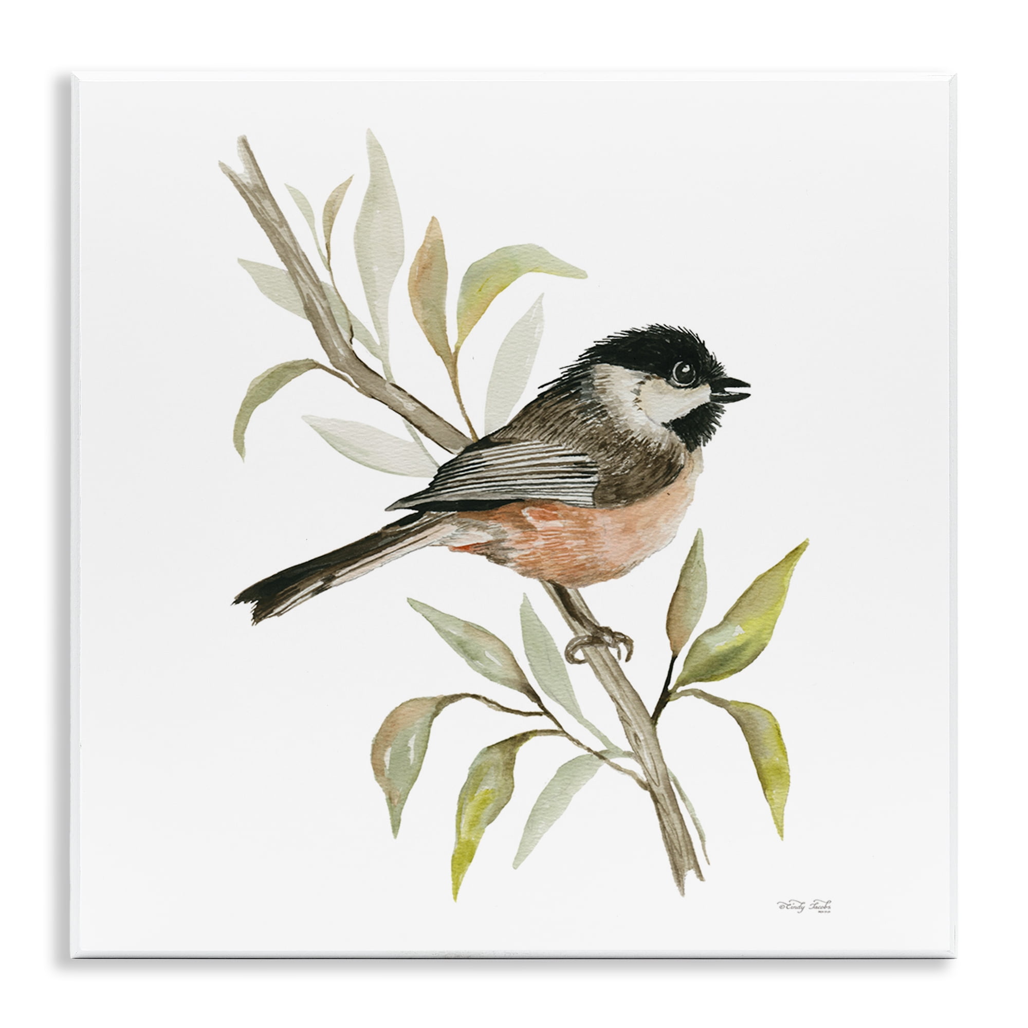 Stupell Industries Sparrow on Branch Animals & Insects Painting Unframed Art Print Wall Art, 12 x 12