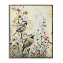 Stupell Industries Sparrows Perched on Florals Animals Painting Black Framed Art Print Wall Art, 11 x 14