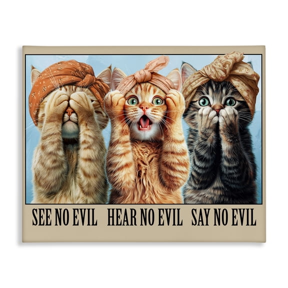 Stupell Industries Speak No Evil Cats Canvas Wall Art design by Jim Baldwin, 30 x 40