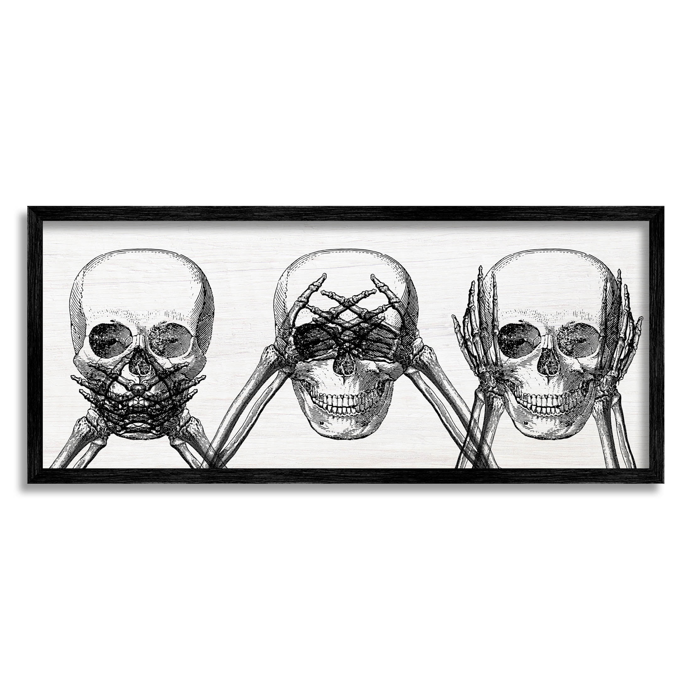 Stupell Industries Speak See Hear No Evil Skulls Graphic Art Black Framed Art Print Wall Art, Design by Lil' Rue