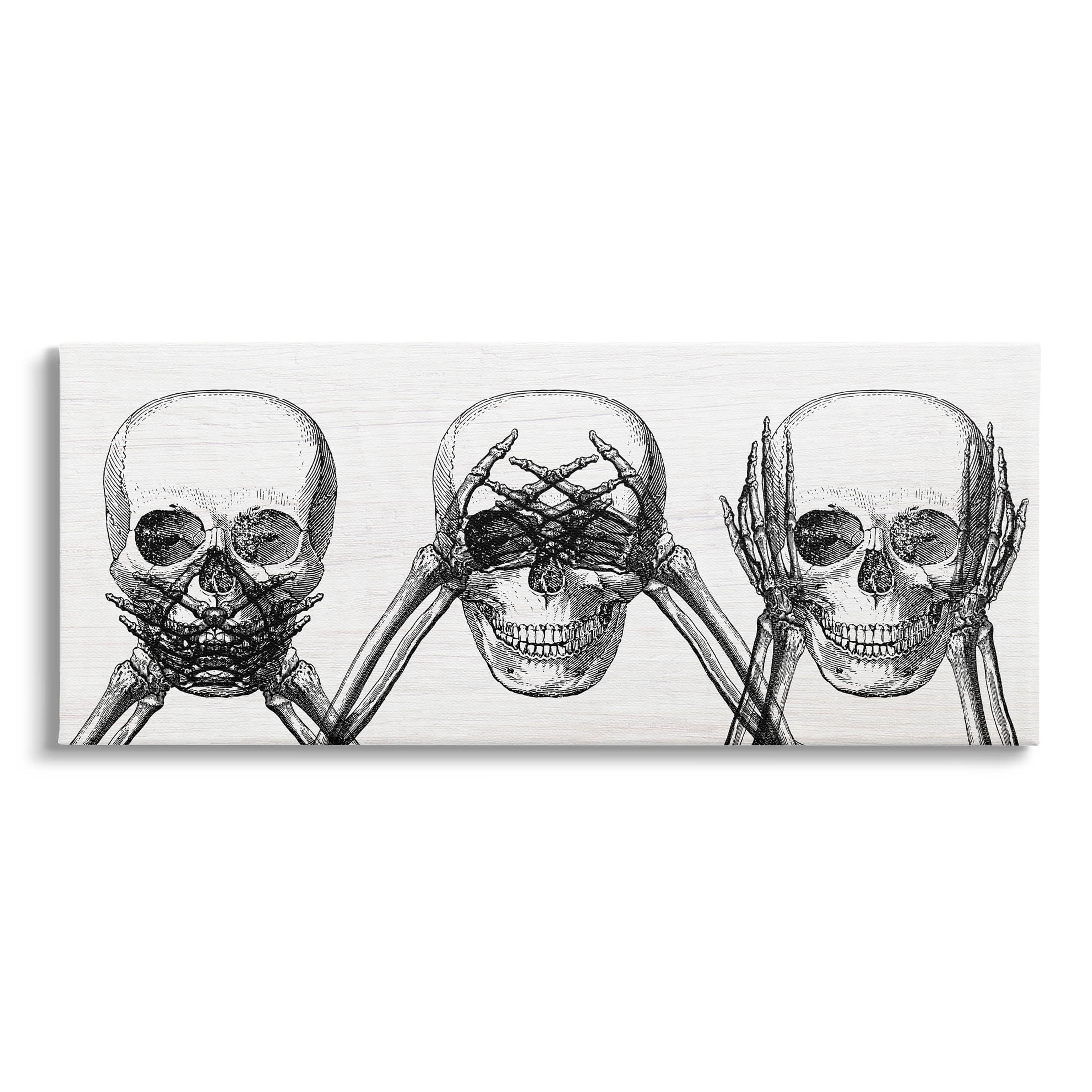 Stupell Industries Speak See Hear No Evil Skulls Graphic Art Gallery Wrapped Canvas Print Wall Art, Design by Lil' Rue