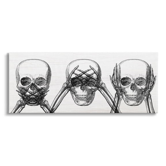 Stupell Industries Speak See Hear No Evil Skulls Graphic Art Gallery Wrapped Canvas Print Wall Art, Design by Lil' Rue