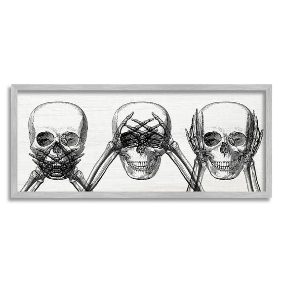 Stupell Industries Speak See Hear No Evil Skulls Graphic Art Gray Framed Art Print Wall Art, Design by Lil' Rue